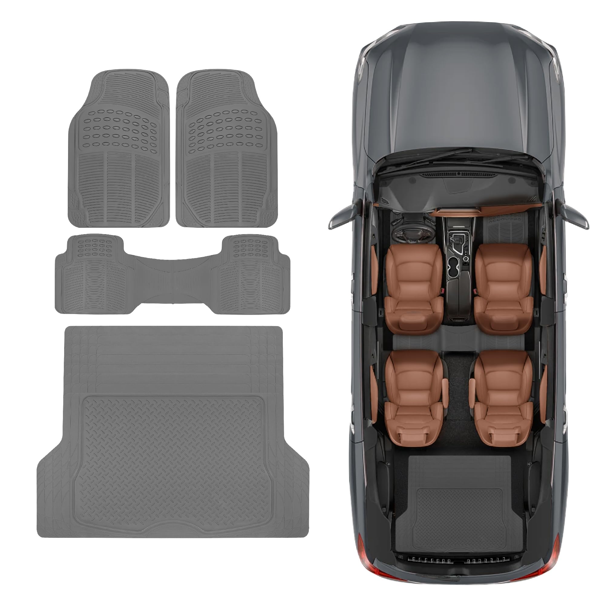 Bdkproliner Gray All Weather Rubber Auto Floor Mats & Cargo Liner - Heavy Duty 4Pc Set - Cb783