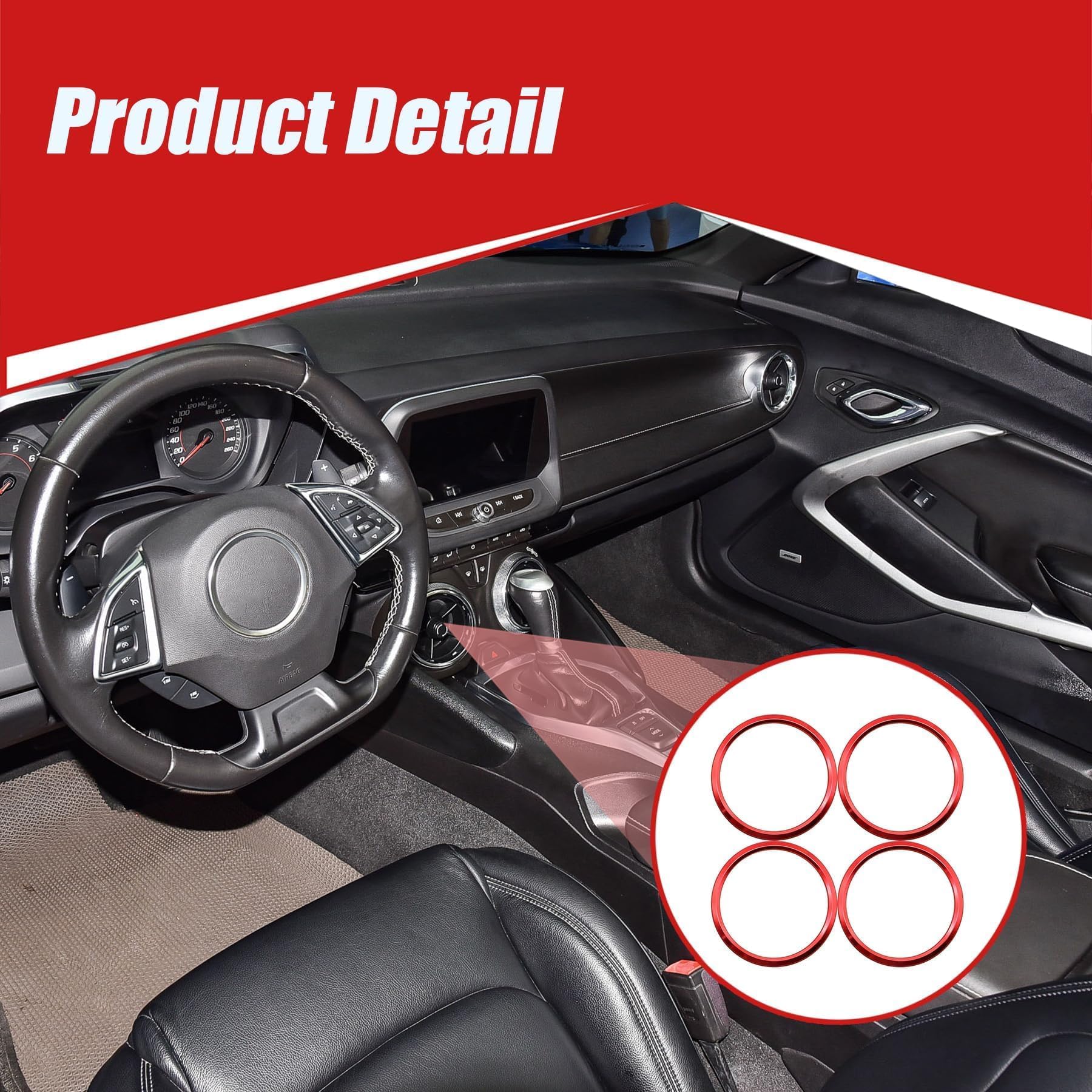SecosAutoparts 4PCS Aluminum Air Vent Outlet Ring Cover for Chevrolet Camaro 2016-2020, Red Decor