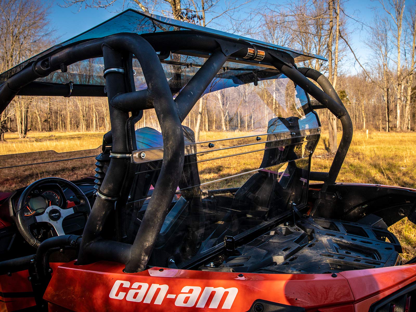 SuperATV Rear Windshield for 2013-2018 Can Am Maverick | Made of 1/4 Clear Standard Polycarbonate   250x Stronger Than Glass and