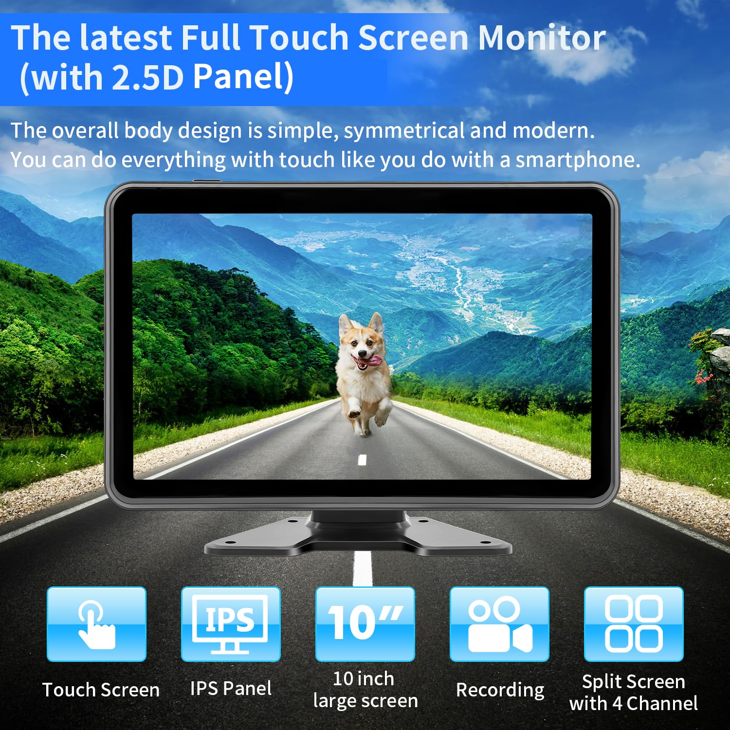 10.1'' Wired Backup Camera System With Touch Screen Monitor For Truck Rv Bus Trailer, 3 Reverse Rear View & Side View Ahd1080P C