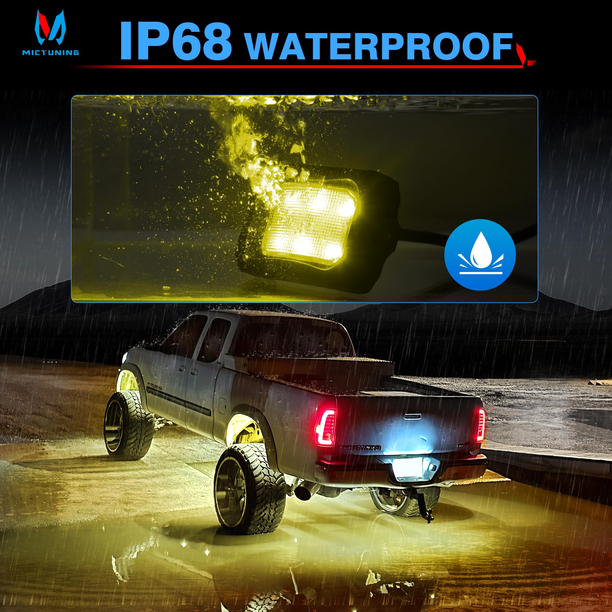 Mictuning C2 Curved Rgbw Led Rock Lights - 8 Pods Underglow Multicolor Neon Light With Wiring Switch Kit, Bluetooth Controller W