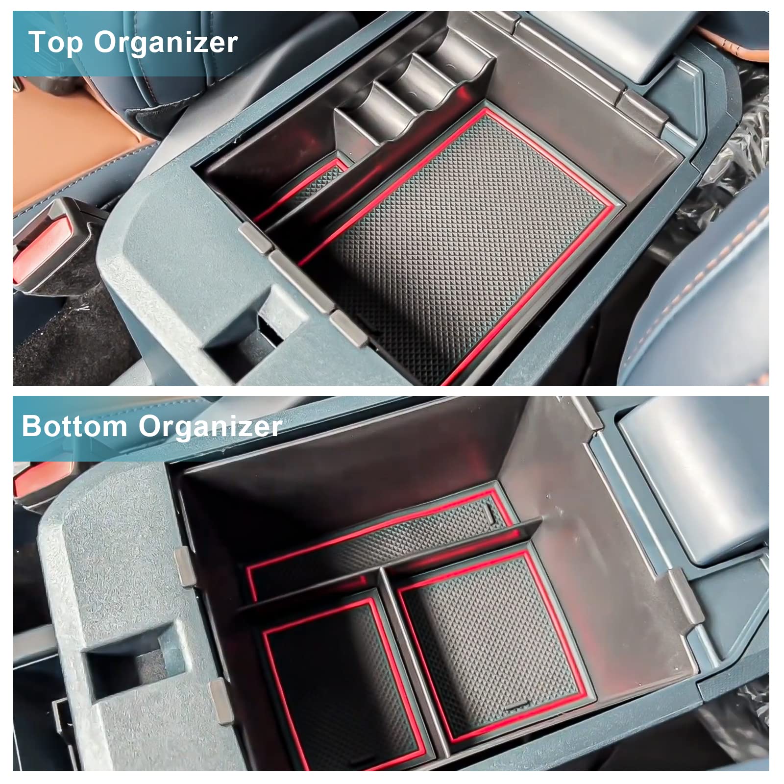 Cdefg For 2022 2023 Maverick Pickup Truck Center Console Organizer Tray 2022 Fo*Rd Maverick Armrest Trays Storage Box Coin Container 2022 2023 Maverick Truck Interior Accessories, 2-Pack (Red Trim)