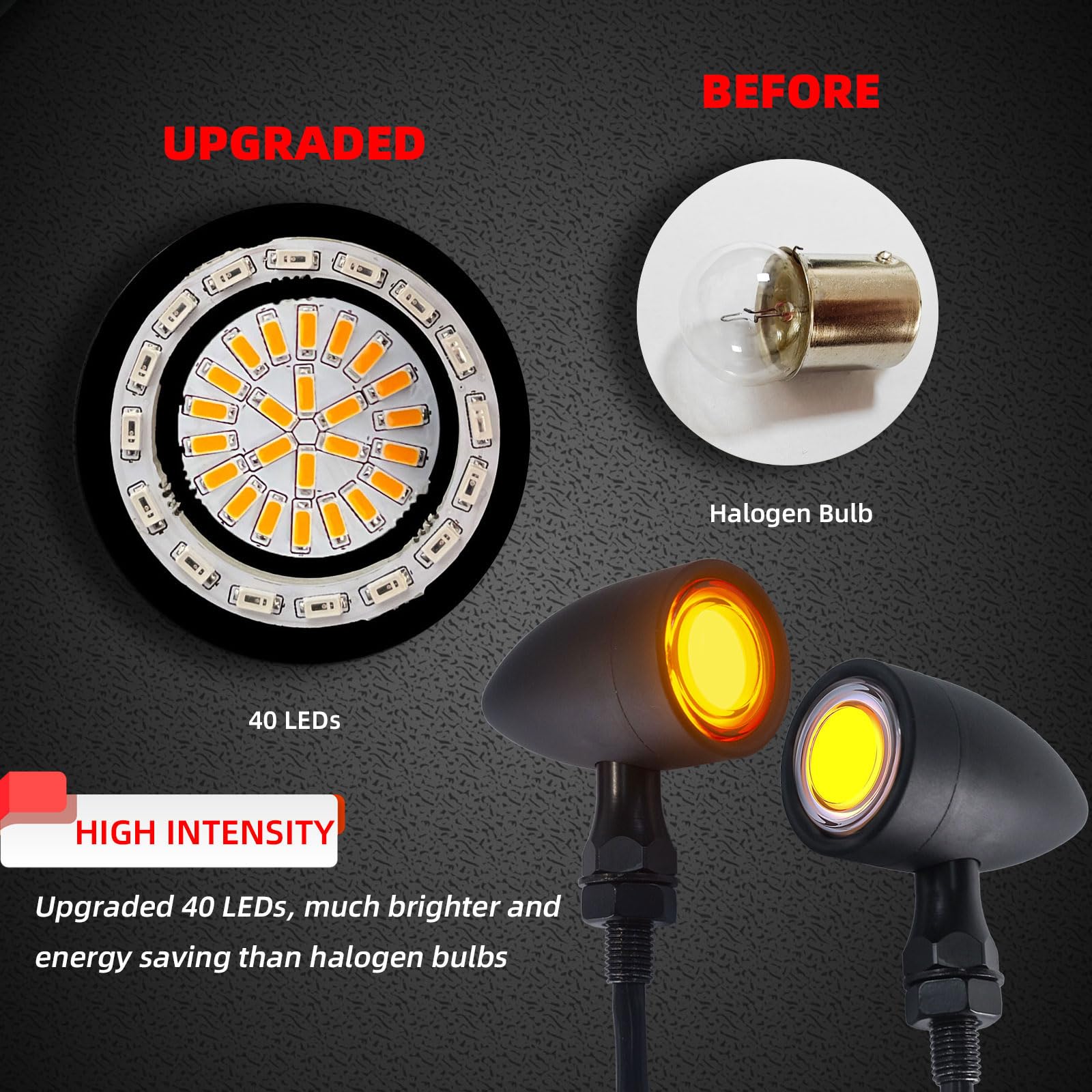 Fatecim 4X Motorcycle 40 Led Bullet Tail Lights Turn Signals Running Brake Stop Lights Motorbike Taillights Rear Front Blinkers