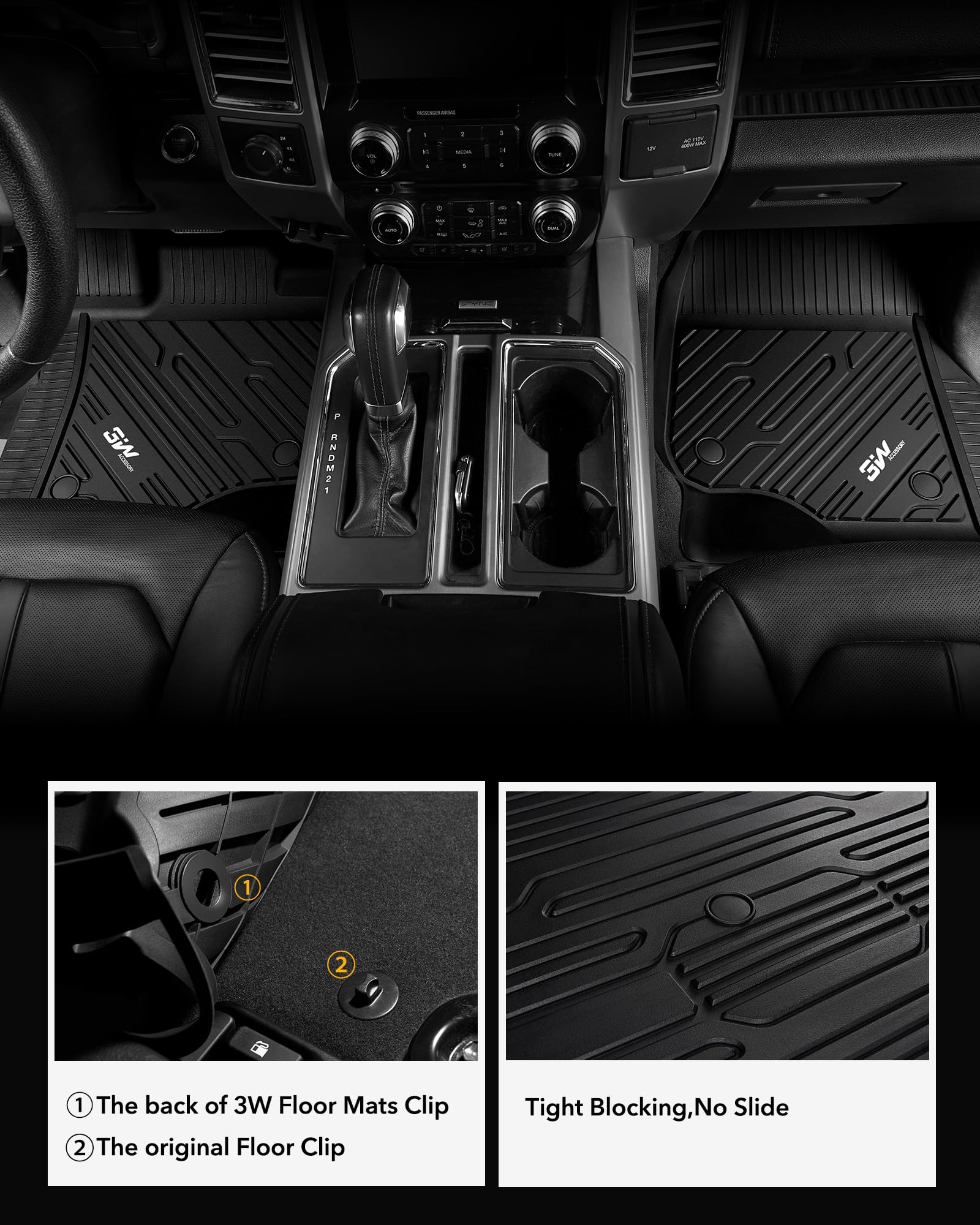3W Floor Mats Fit For Ford F150/F-150 Lightning Supercrew Cab 2015-2024 2025, Tpe All Weather Custom Fit Car Accessories 1St Onl