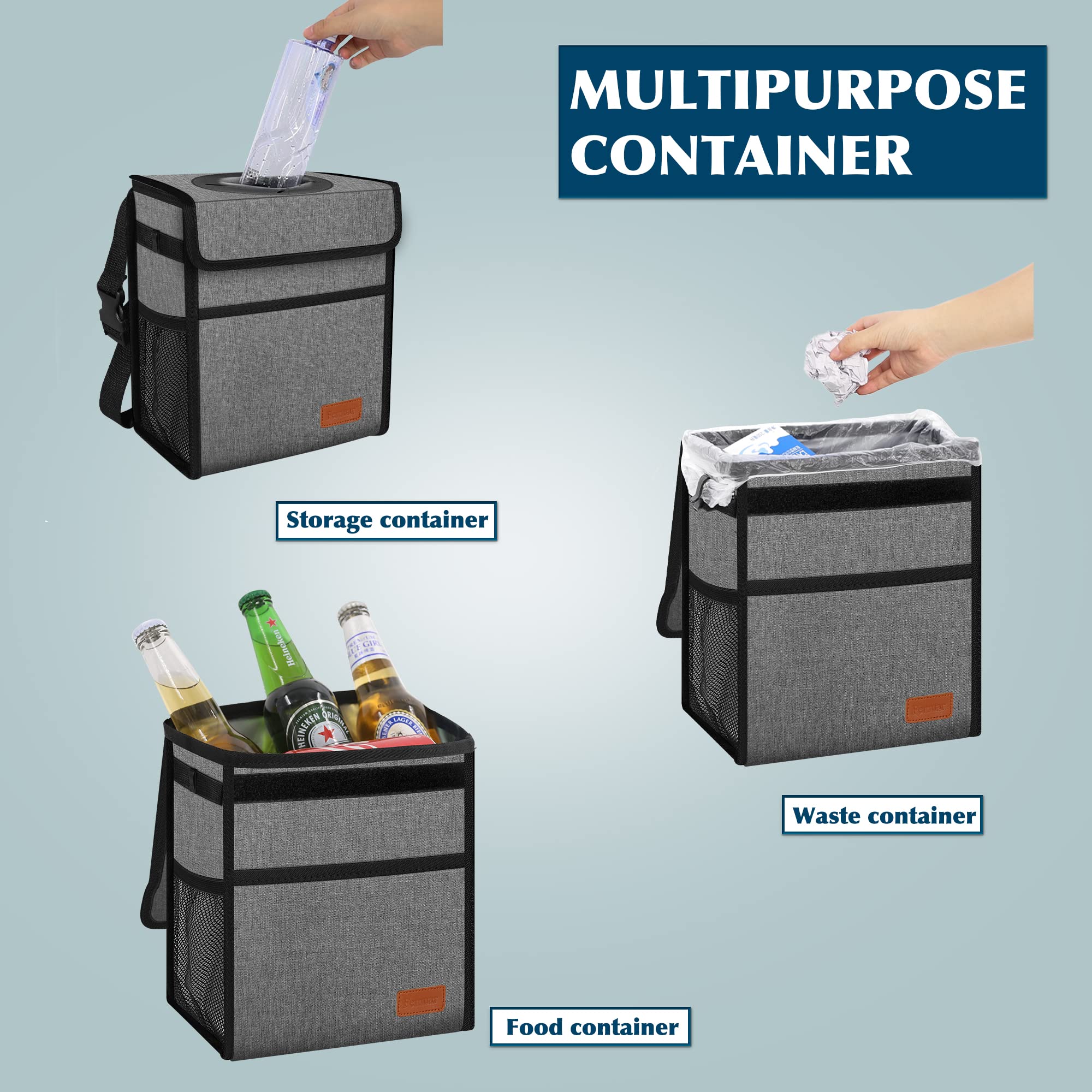 Femuar Car Trash Can Leak Proof Car Trash Bag Waterproof Car Garbage Can With Lid For Suv Front Seat Multipurpose Car Hanging Fo