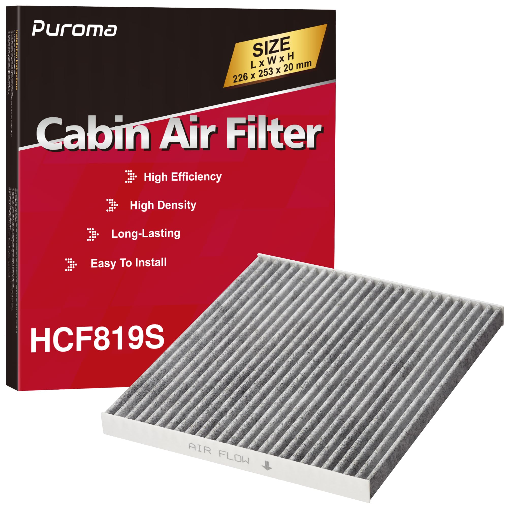 Puroma Cabin Air Filter With Activated Carbon, Replacement For Cf11819, Hyundai Azera, Santa Fe, Sonata, Chevrolet Captiva Sport