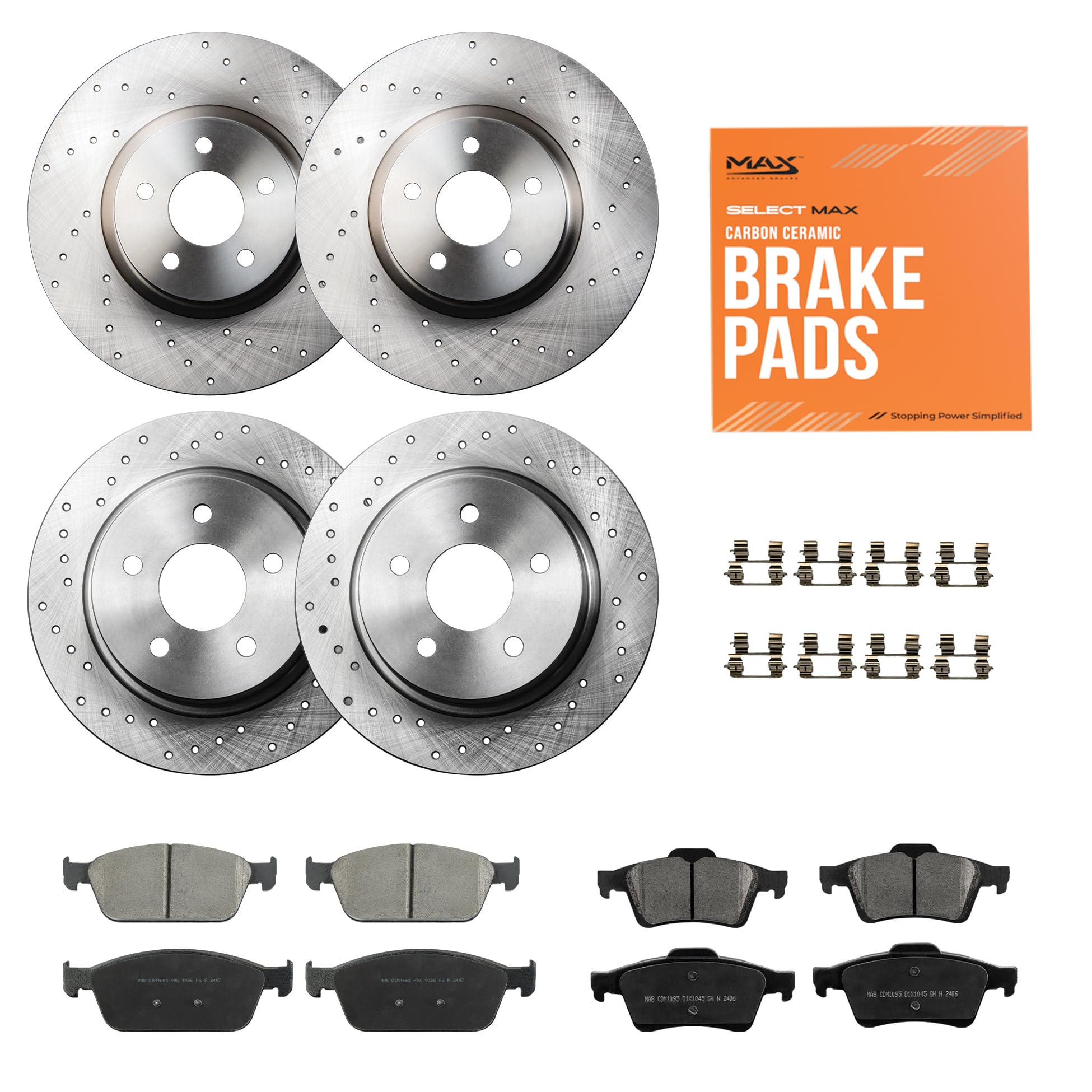 Max Advanced Brakes Front & Rear Brake Kit Compatible With 2013 2014 2015 2016 2017 2018 Ford Escape Transit Connect Replacement