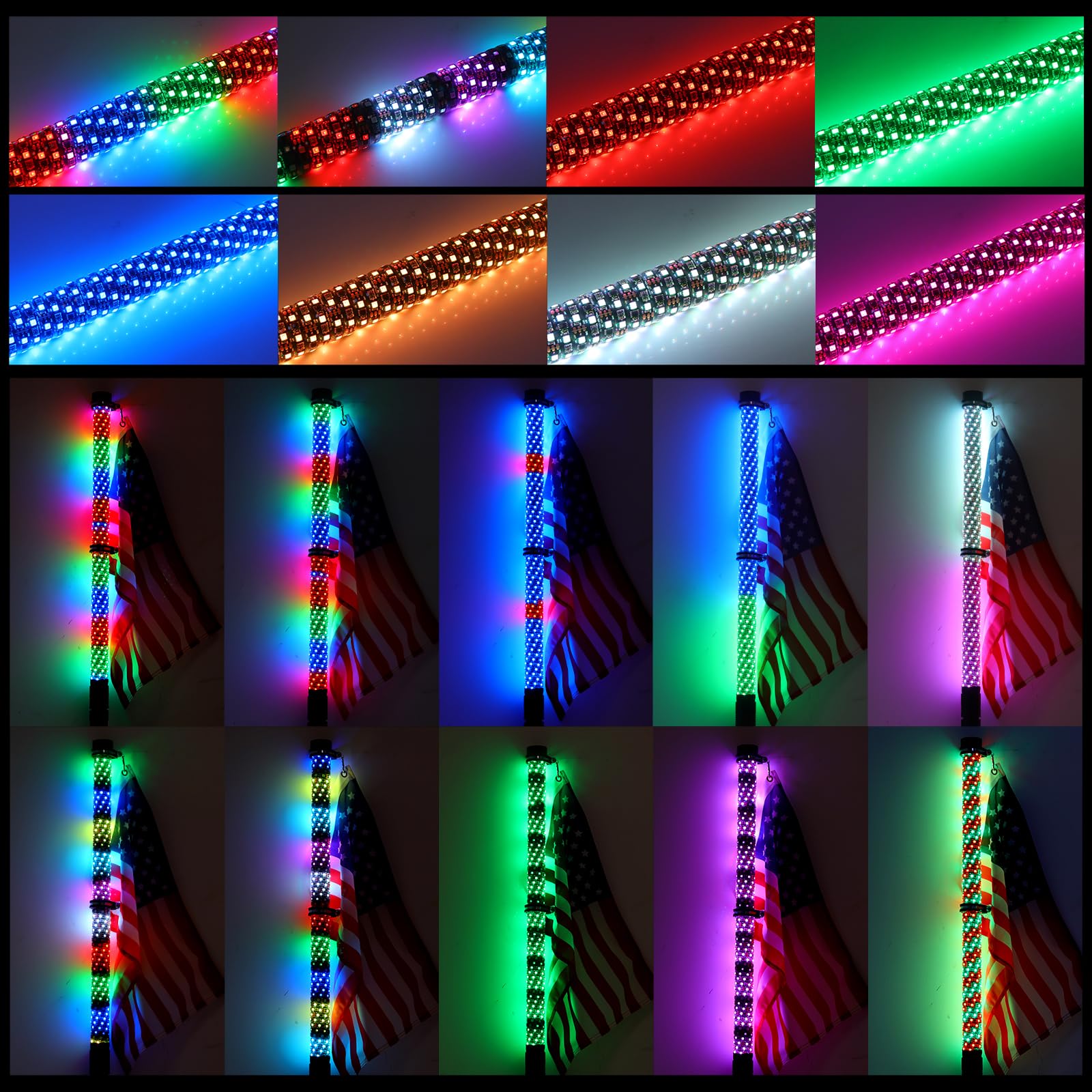 Addsafety 2Pcs 3Ft Fat Whip Lights Utv Whip Lights With Rocker Switch,High Brightness Antenna Whips Side By Side With Steering/Brake And Reverse Fit For Offroad Atv Rzr Truck