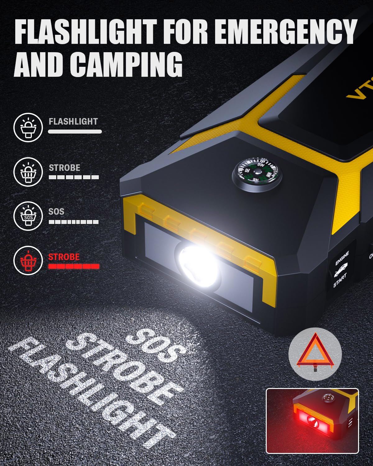 Vtoman V8 Jump Starter, 2000A Peak For Up 8L Gas And 6L Diesel Engines, Car Battery Charger Portable Jump Box With Jumper Cables