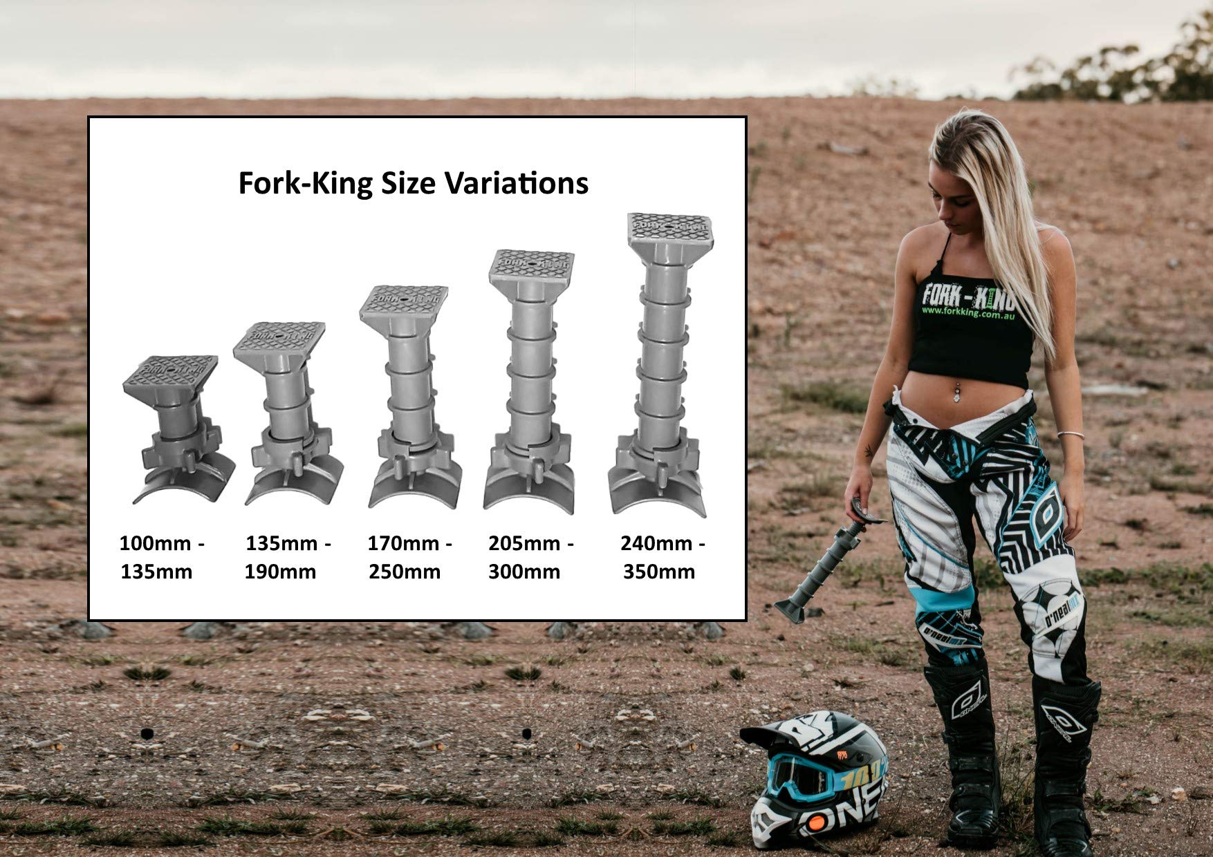 Fork-King Adjustable Motorbike Fork Support 100-350mm - Green Fork Guard & Dirt Bike Fork Saver, Suspension Protector & Pit Bike Brace