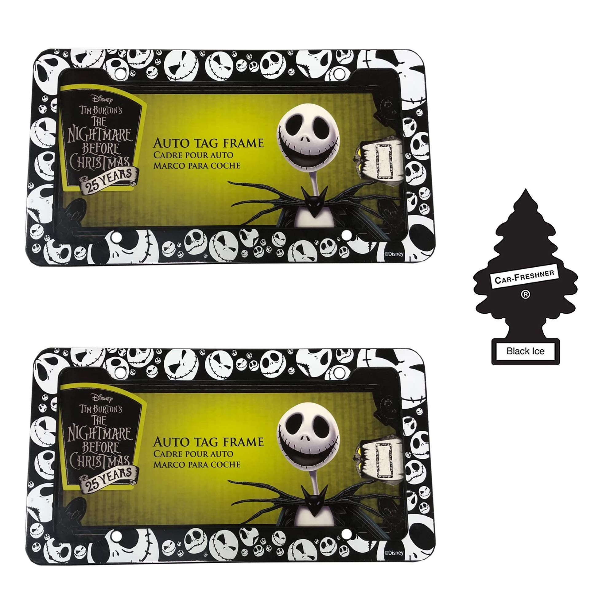 Nightmare Before Christmas Jack Skellington License Plate Frame 2-Pack Bundle | Durable Plastic Design for Cars & Trucks | Inclu