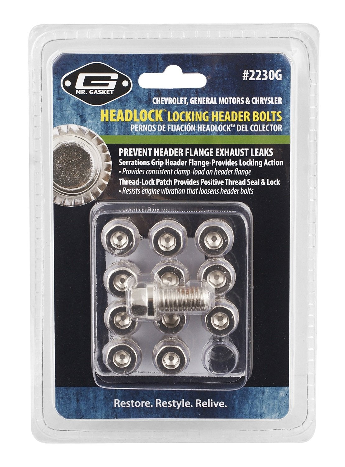 Mr. Gasket 2230G Headlock Locking Header Bolt, (Set Of 12)