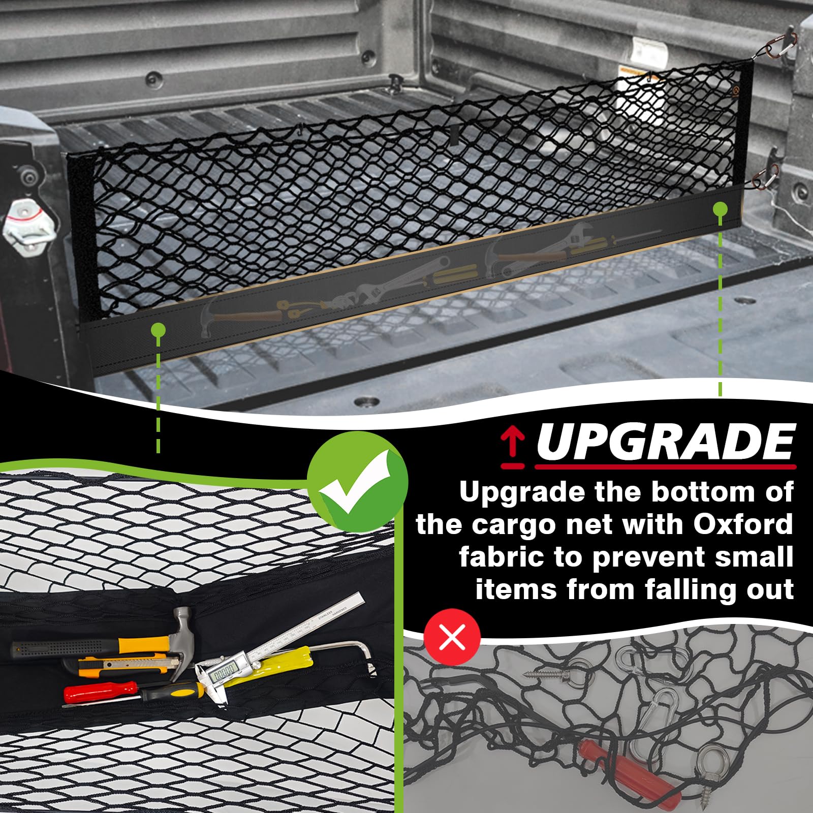 Muslogy Truck Bed Cargo Net for Honda Ridgeline 2017-2025, Heavy Duty Polyester, Black, Model MUS-CARGO NET-18