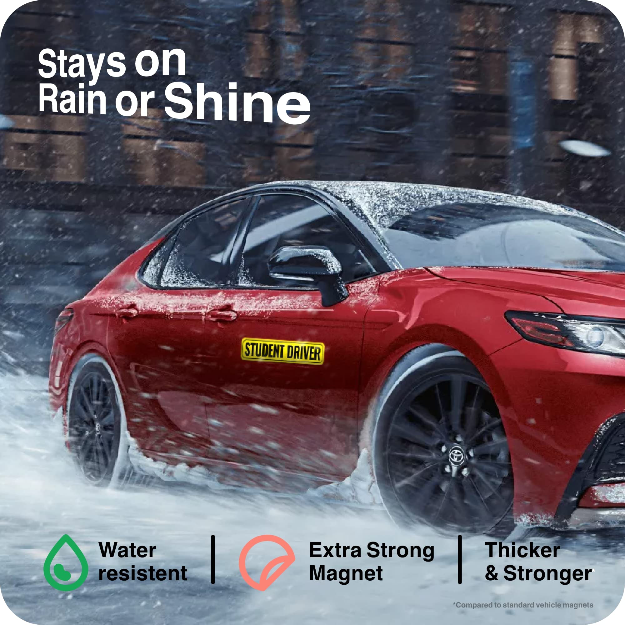 Adheisign Student Driver Magnet | Removable & Reflective New Driver Sticker Decal For Car | Extra-Long Strong Adhesive Magnet W/ Bold Visible Letters (2-Pack) (Yellow & Black), Twin Xl