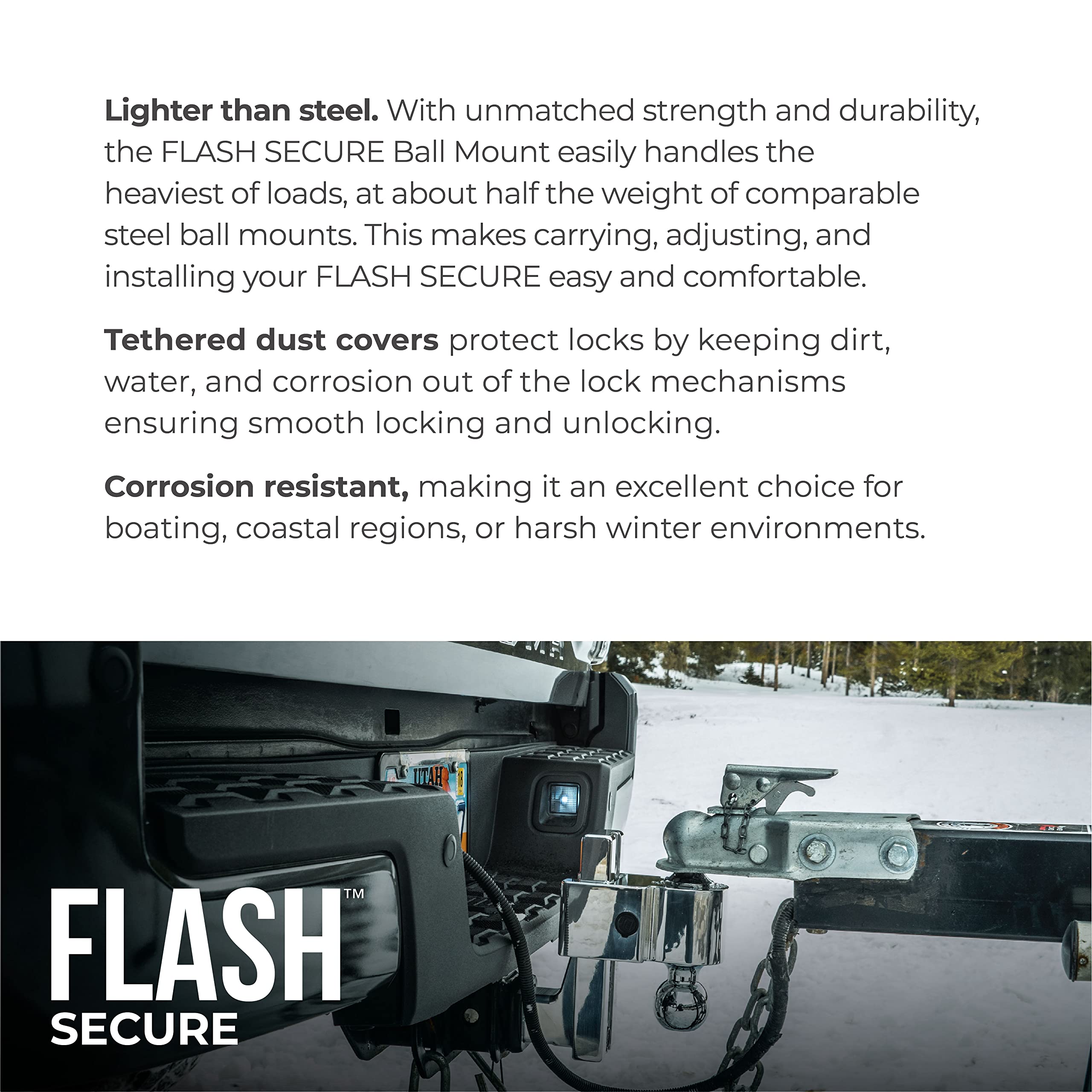 Fastway Flash Secure 44-00-4606 Adjustable Dual Locking Aluminum Ball Mount With 6 Inch Drop, 2.5 Inch Shank, Built-In Locks, An