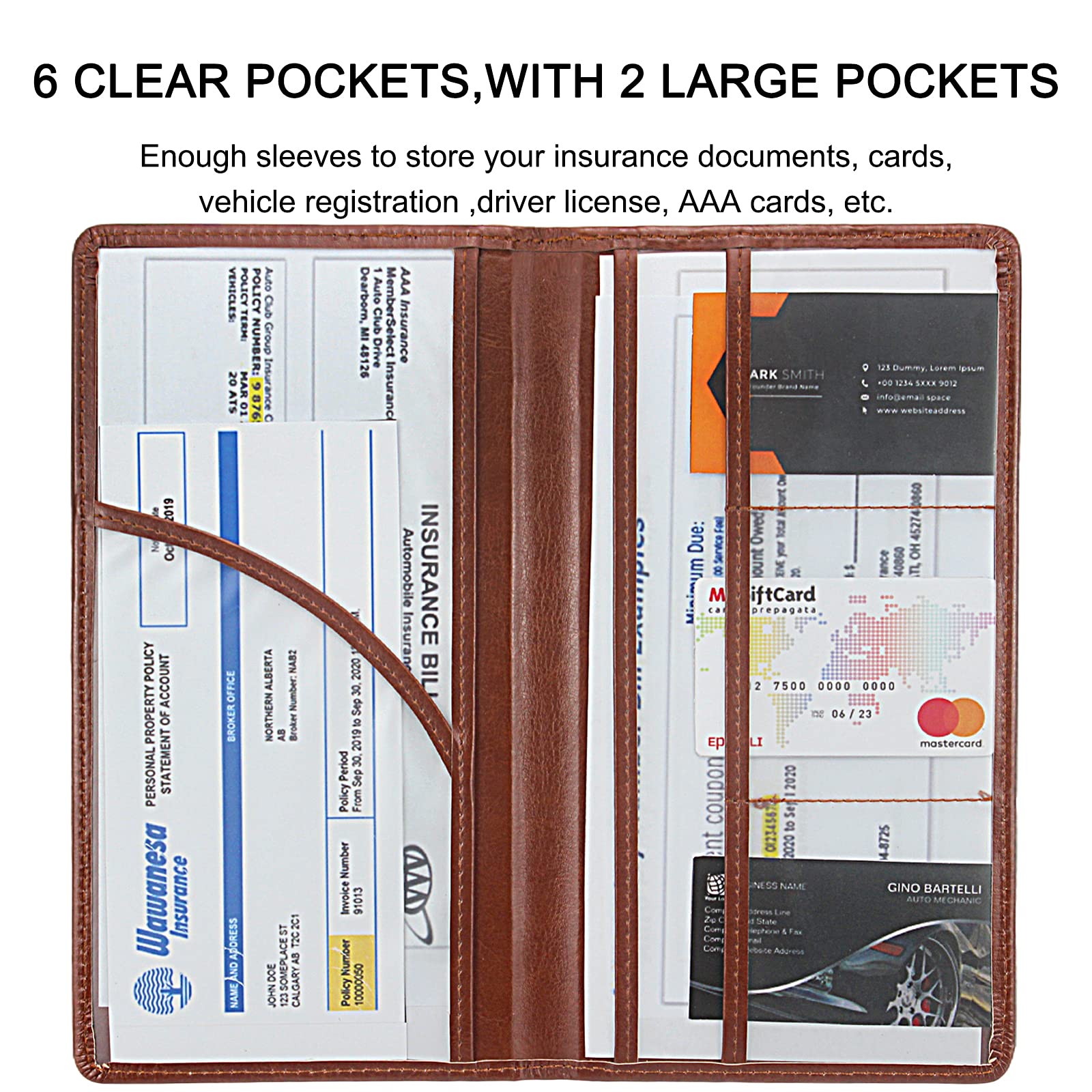 Lumimokki Premium Leather Car Registration & Insurance Card Holder With Magnetic Shut, Vehicle Glove Box Car Organizer - For Doc