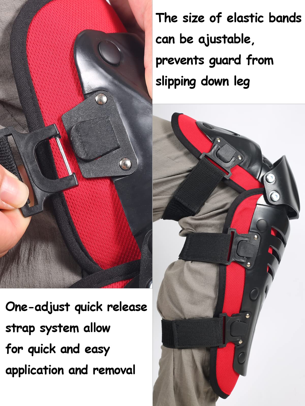 Ridbiker Movable Knee Shin Guard Pads 3 Sections Adjustable Breathable Knee Pads Protector Armor For Motorcycle Cycling Racing Long Leg Sleeve Gear Crashproof 1 Pair (Lengthen, Red)