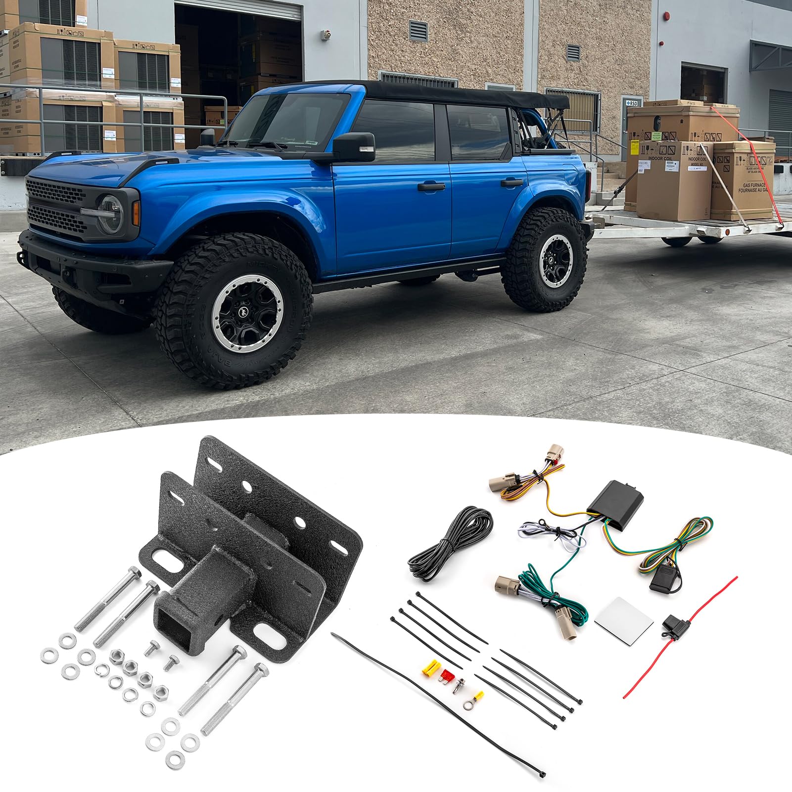 Wsays 2 Trailer Receiver Hitch Class 3 Towing Hitch & 4-Pin Trailer Wiring Harness Compatible with Ford Bronco 2021-2024 Without