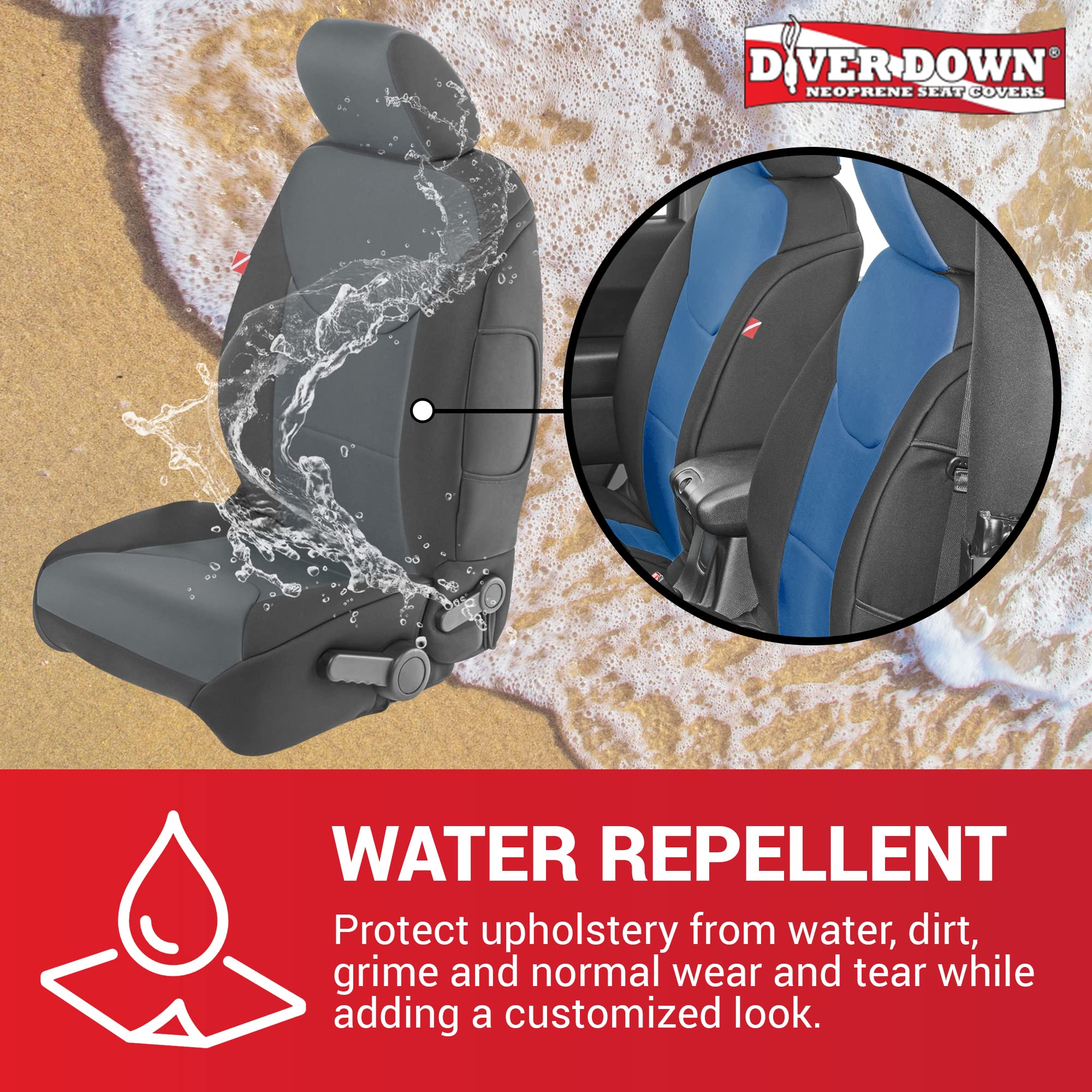 Diver Down Neoprene Seat Cover Set - Fits Jeep Jk 2007-2018 Wrangler - Front And Back Seat Set - Waterproof Custom Fit Seat Cove