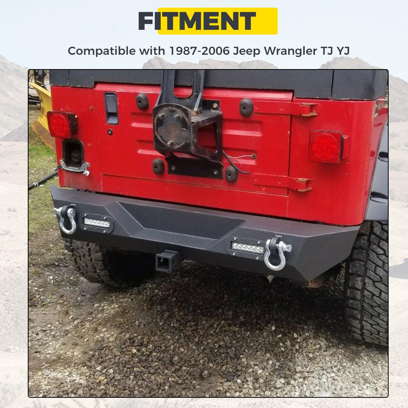 Kuafu Rear Bumper Compatible With 1987-2006 Jeep Wrangler Tj Yj With Led Lights 2 Hitch Receiver D-Rings Off-Road Style Black Texture