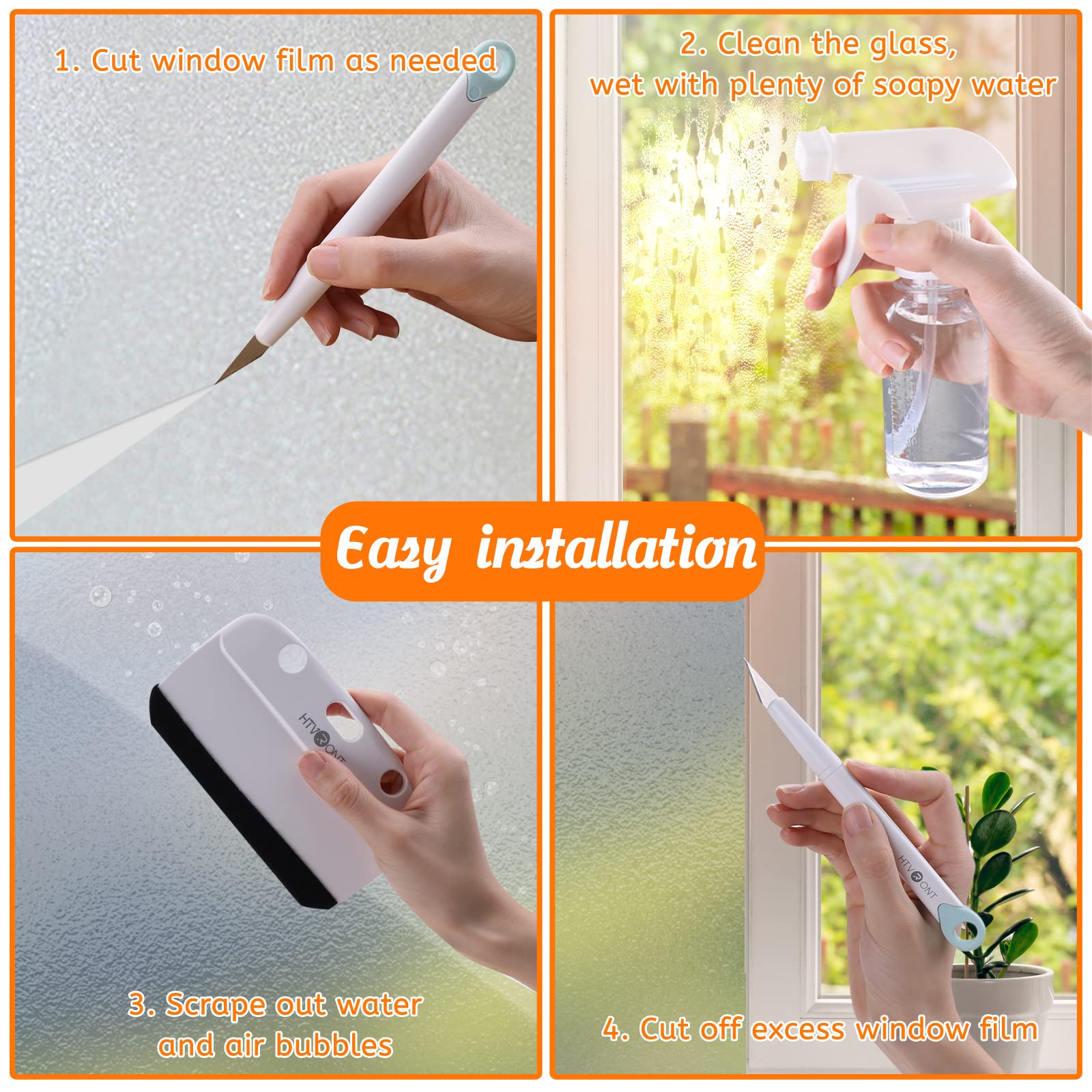 Htvront Window Film Kit - 4 Pcs Window Privacy Film Installation Tools, Easy To Apply Glass & Car Windows Tint Kit, Includes Fel
