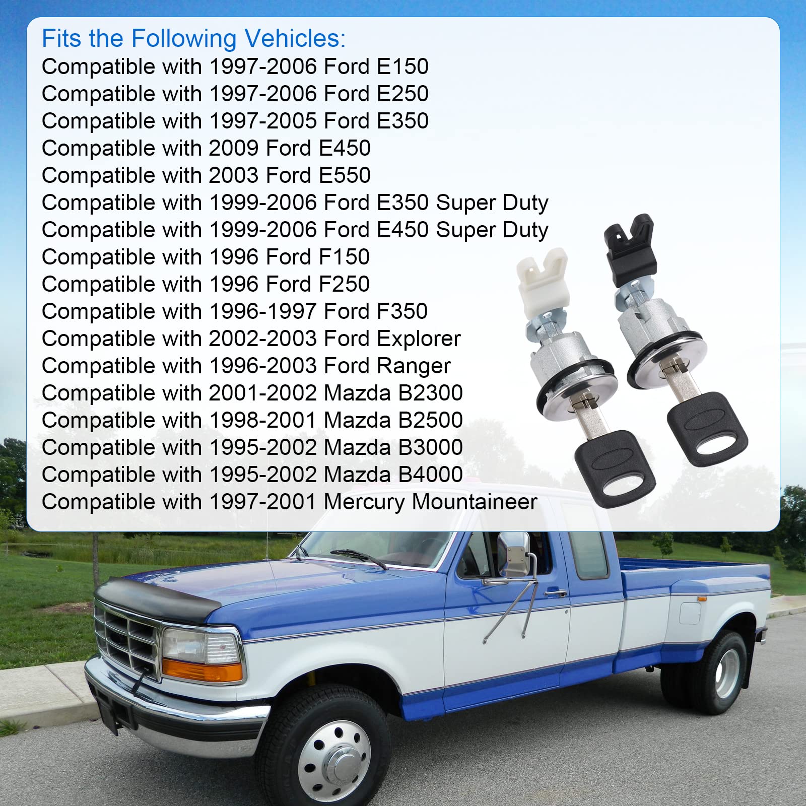 Dicmic Door Lock Cylinder With Key For 1997-2006 Ford E150 E250 E350 F150 F250 F350 Explorer Ranger Replace# Xl2Z7821990Ac, F87Z