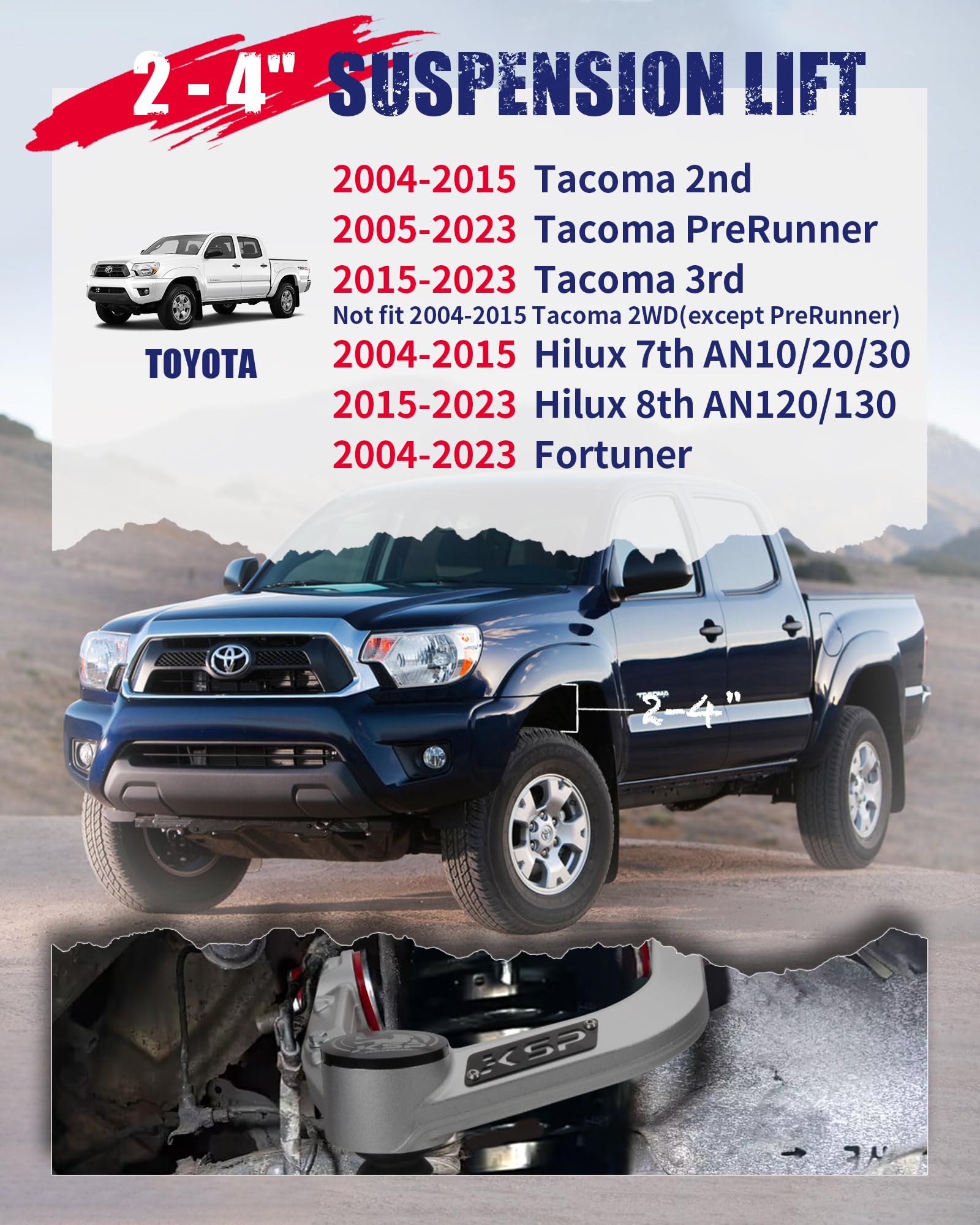 Ksp Front Upper Control Arm For Toyota Tacoma 2004-2023, 2-4'' Adjustable Front Aluminum Control Arm For 2004-2023 Toyota Hilux