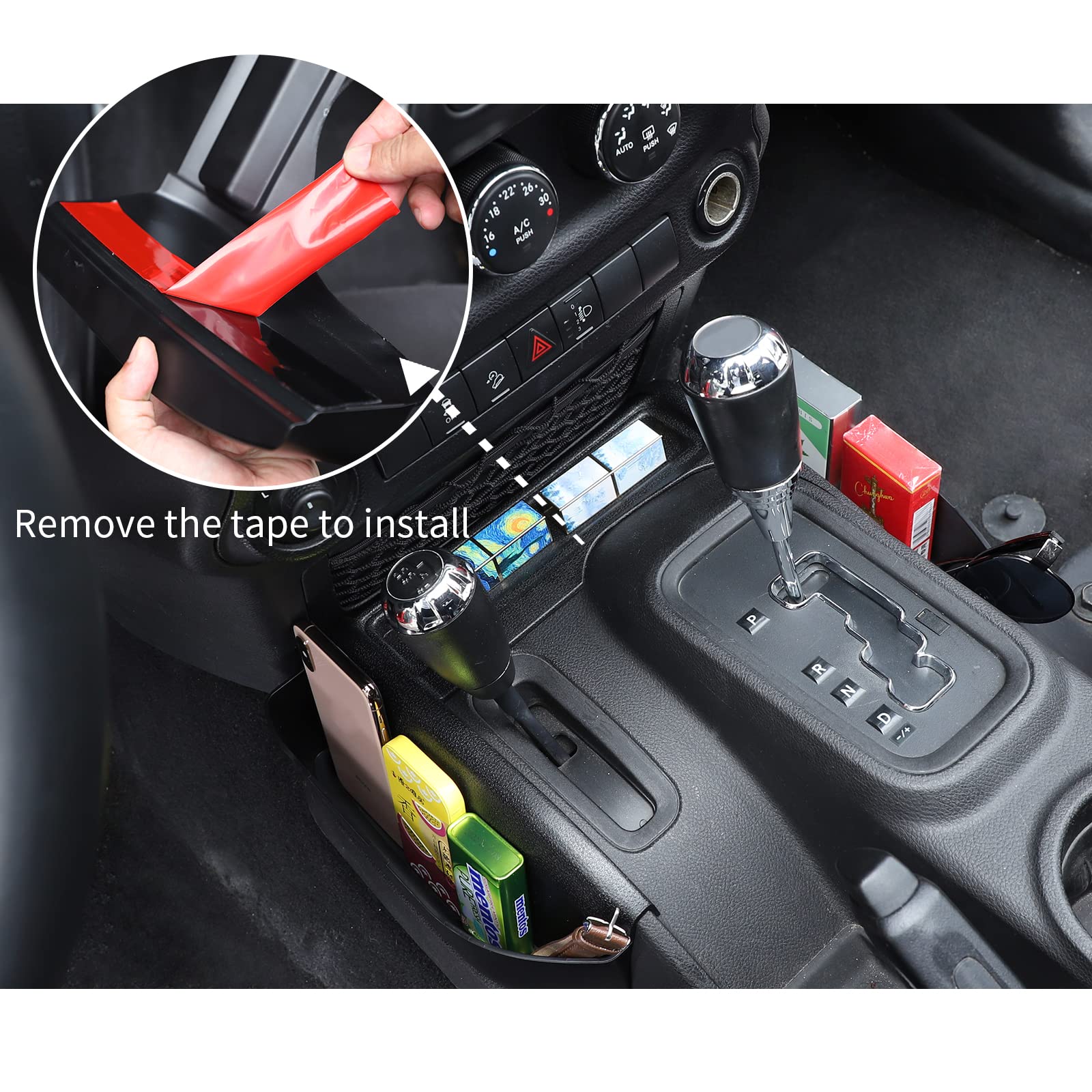 JWWY Gear Tray Coin Storage Box for Jeep Wrangler JK Accessories,2011-2018 Jeep Wrangler JK JKU Gear Shift Shifter Storage Box C