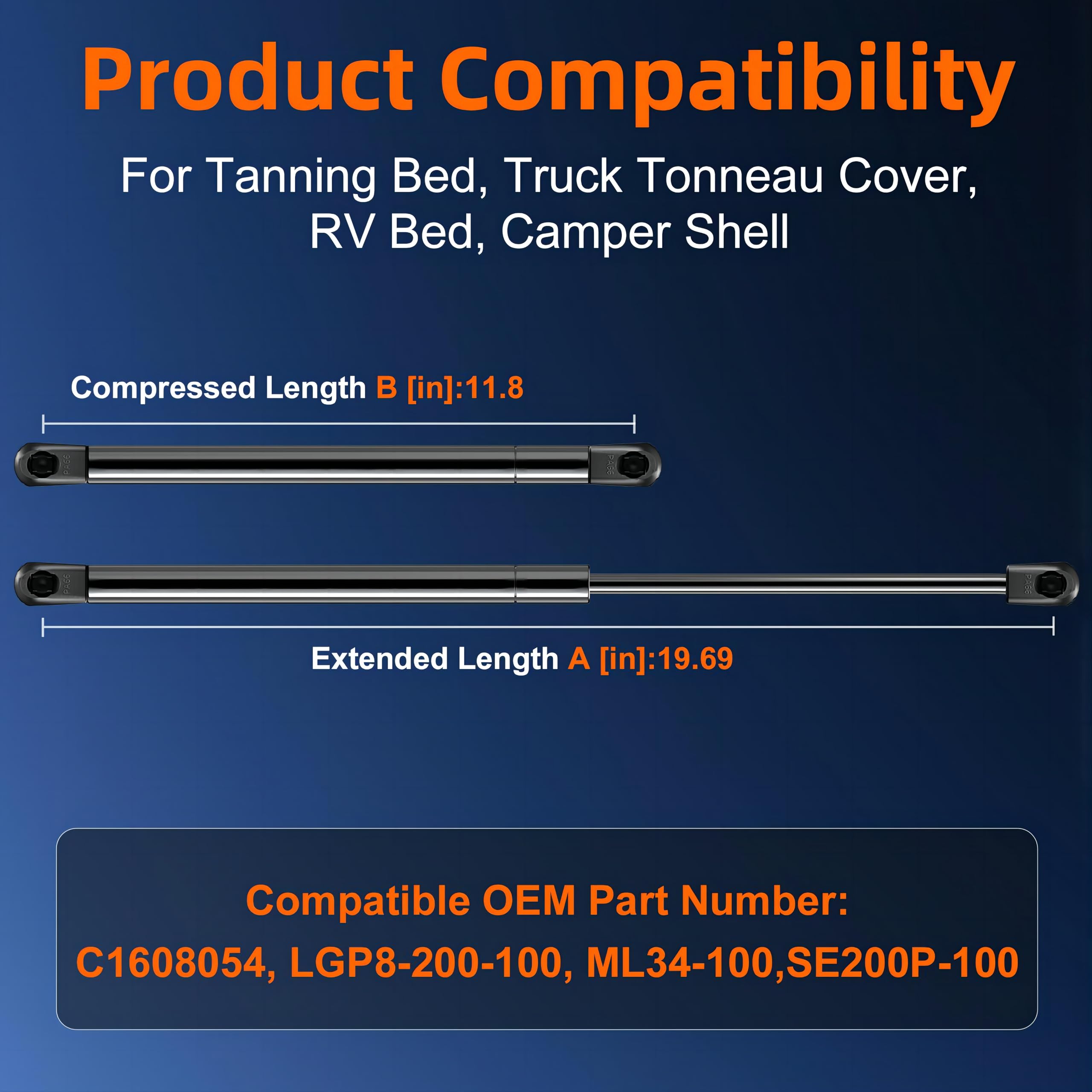 Euplokeer Qty (2) Heavy Duty C16-08054 20In Gas Strut Spring - 100Lb/445N - Rv Bed Lift Strut For Camper Bed Queen Size, Pickup