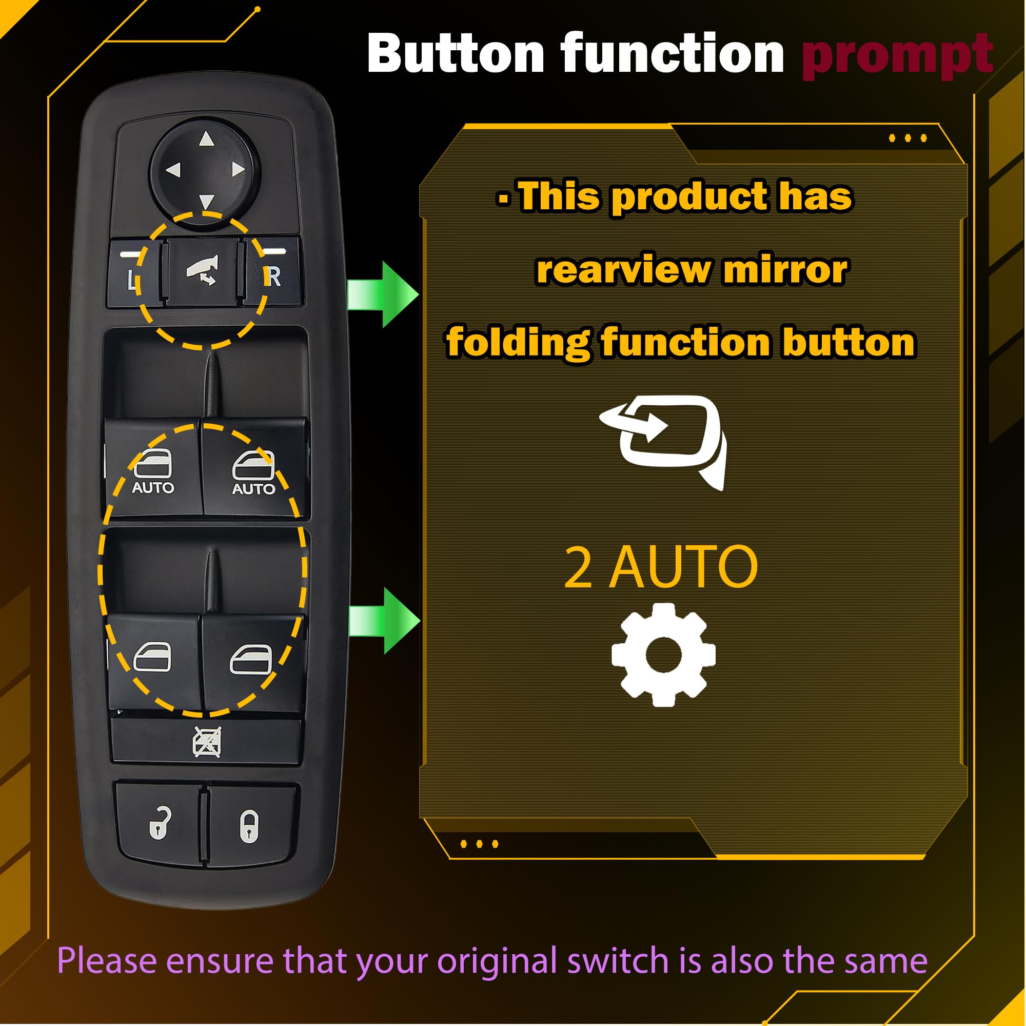 Zapsots Master Power Window Switch For 2012-2015 Chrysler Town & Country,12-15 Dodge Grand Caravan,13-15 Dodge Ram 1500 2500 Fro