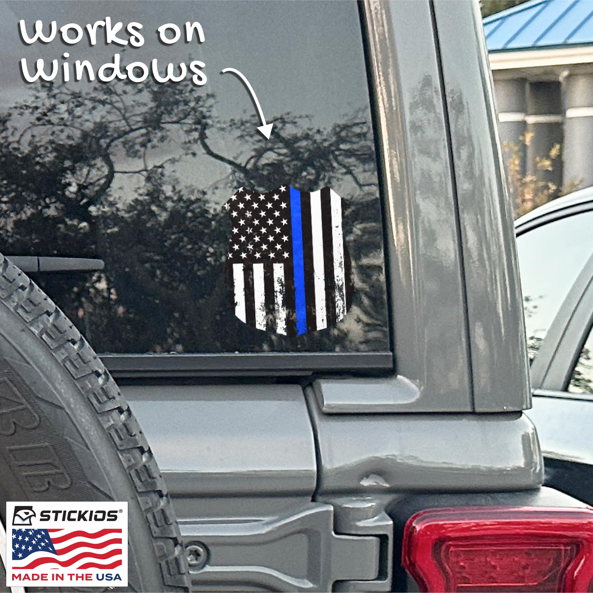 Stickios Thin Blue Line Badge Sticker - Back The Blue American Flag Decal - Support Police Sticker for Cars, Trucks & Windows -