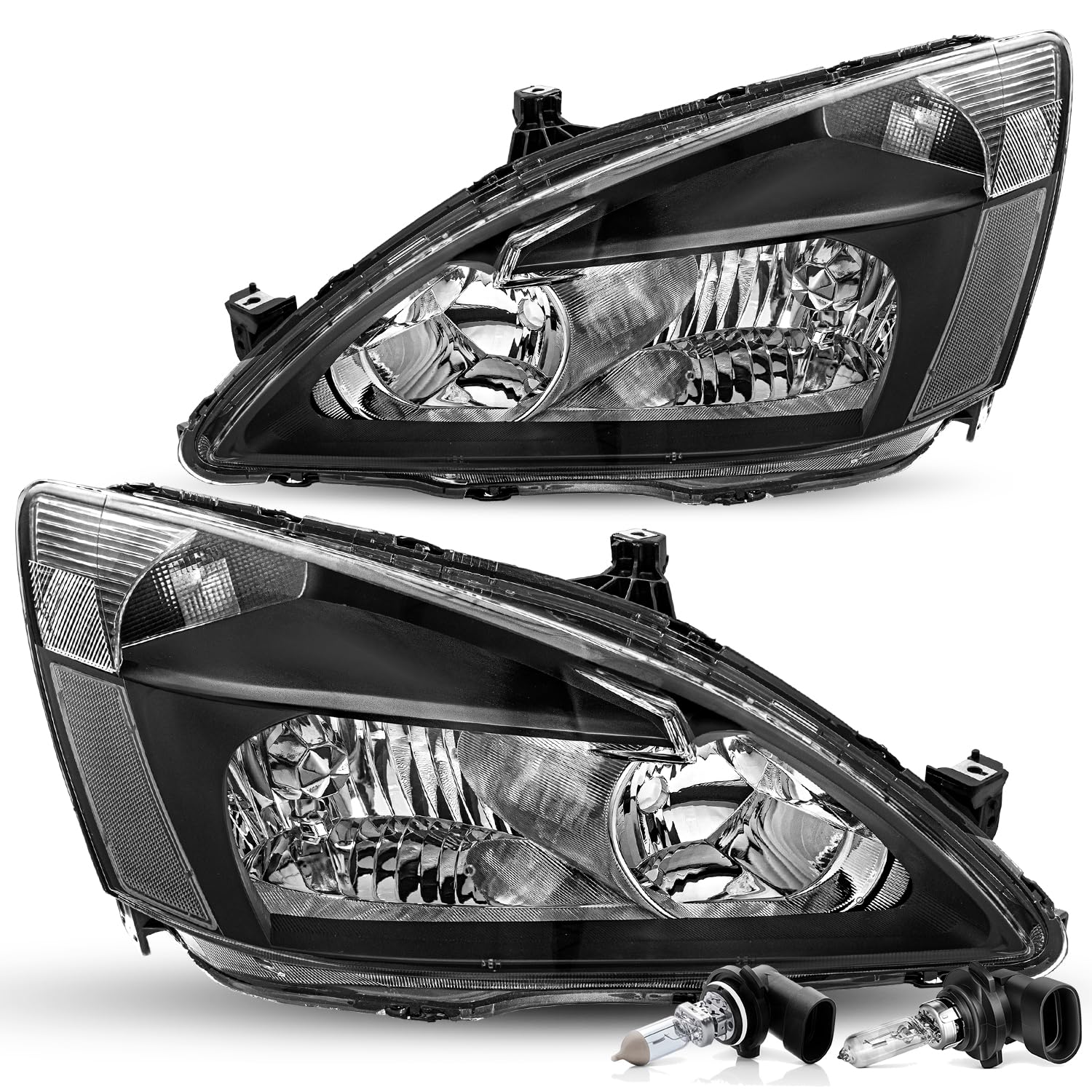 Jsboyat Headlight Assembly Replacement For 2003-2007 Honda Accord Halogen Headlamp Chrome Housing With Amber Reflector (Driver &