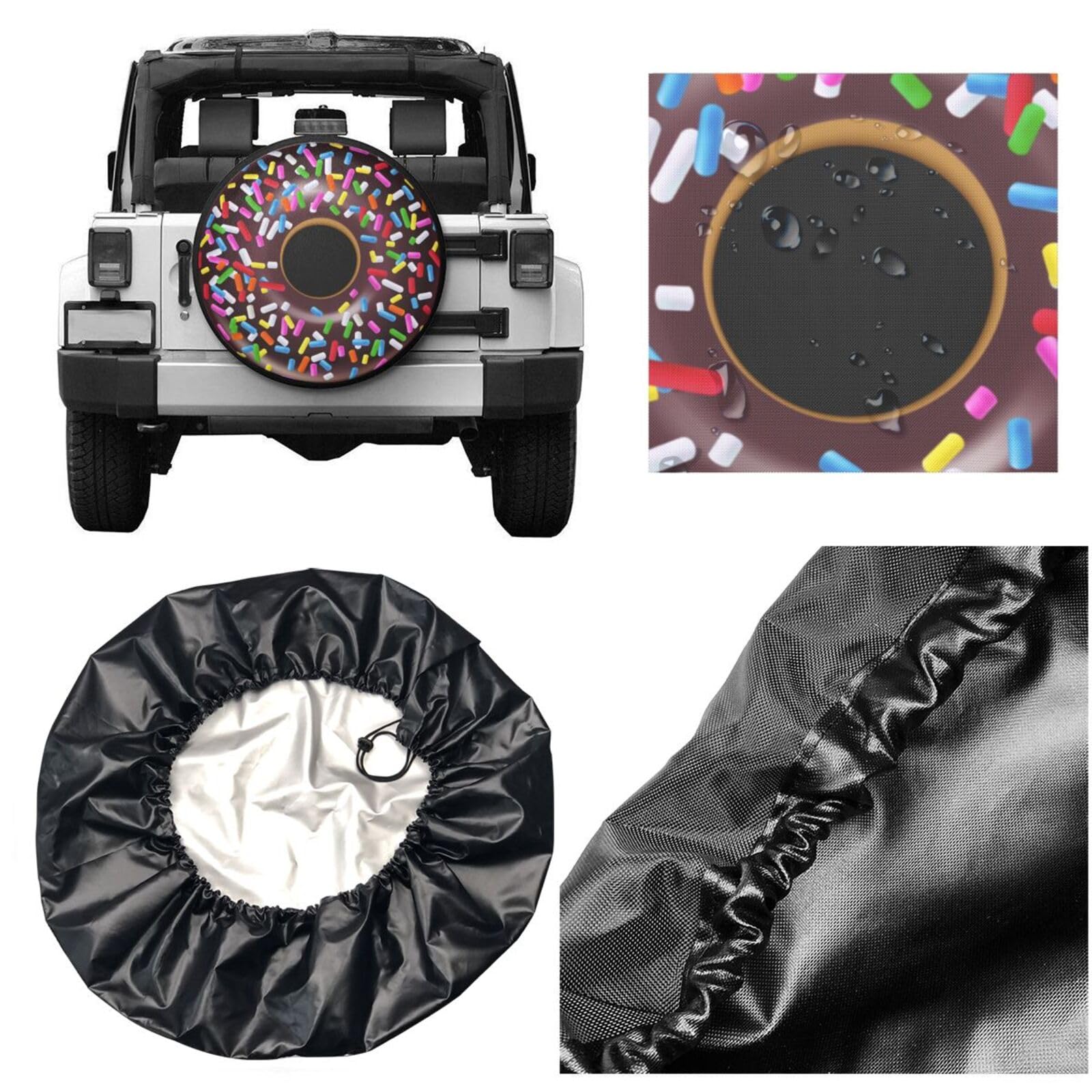 Chocolate Sprinkles Donut Spare Tire Cover Doughnut Tire Wheel Covers Weatherproof Wheel Tire Protector Waterproof UV Sun Protec