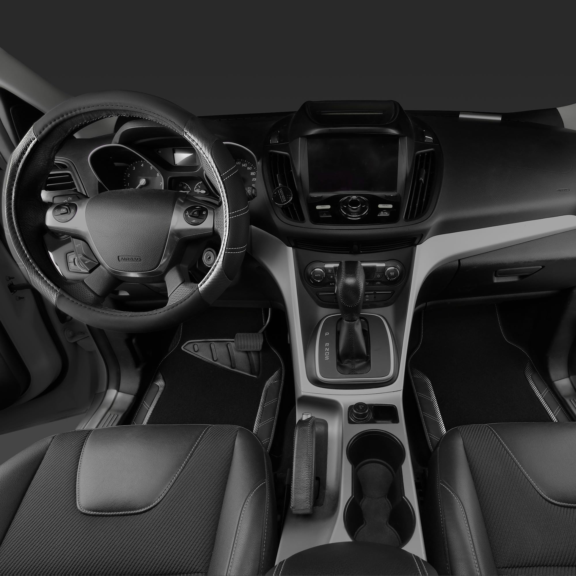 CAR PASS Leather Steering Wheel Cover and Waterproof Car Floor Mats,Microfiber Universal Car Combo Fit for 95% Sedan,SUV,Cars,14