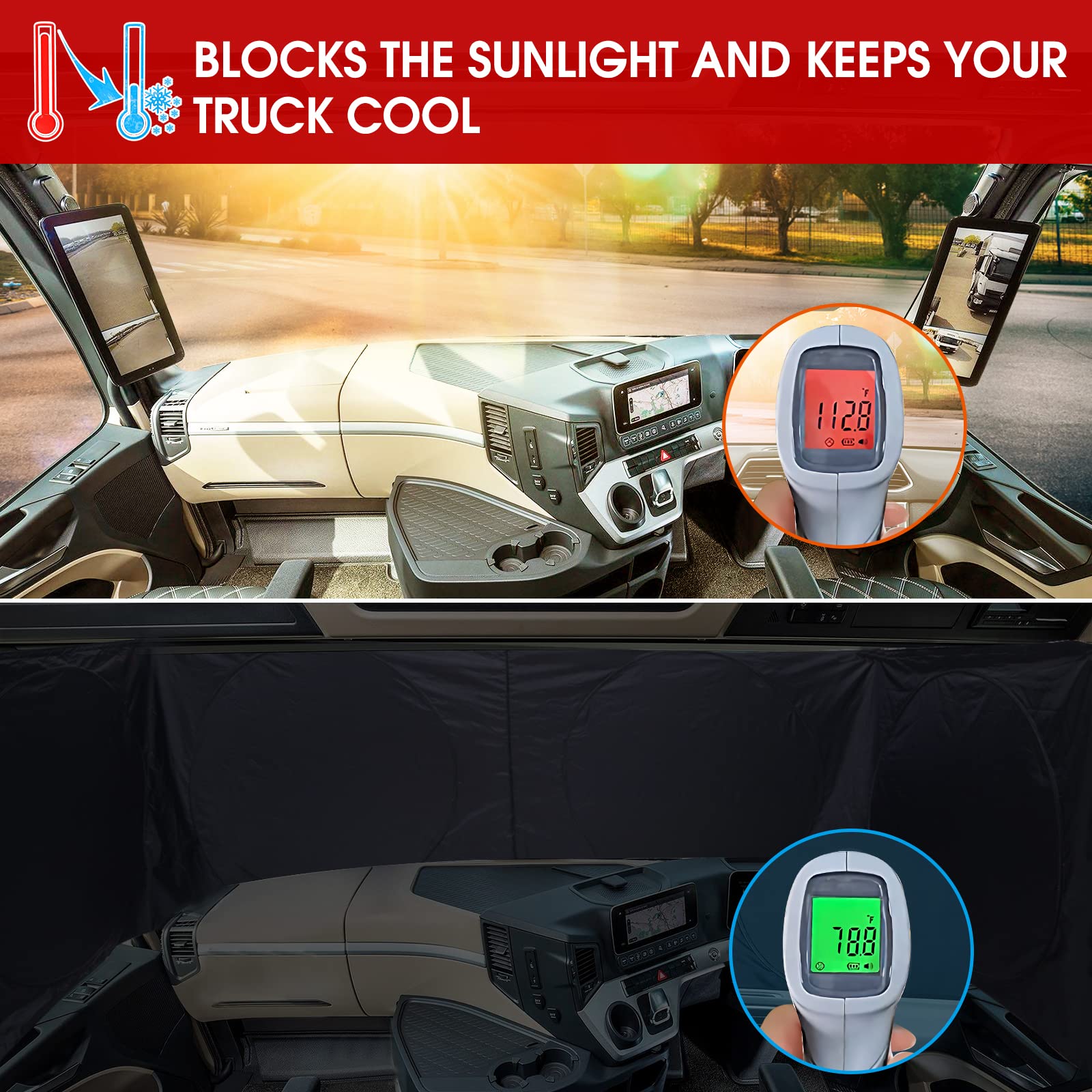Vepagoo Semi-Truck Sun Shade For Windshield And Side Window, Sun Protector Blocking Uv Rays, Best For Semi, Commercial & Big Rig