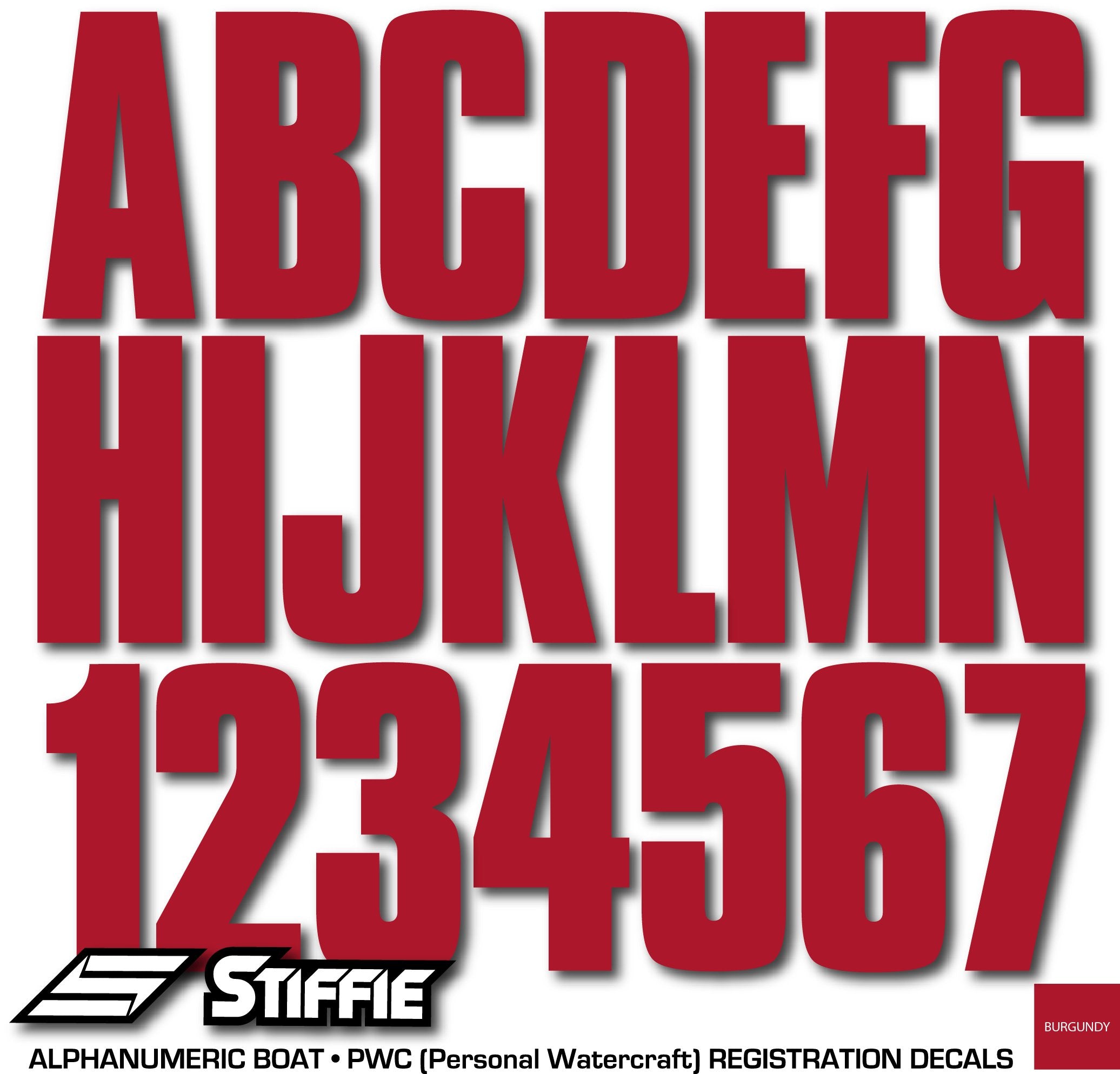 Stiffie Uniline Burgundy 3'' Boat & Pwc Registration Decals  Numbers Letters Stickers