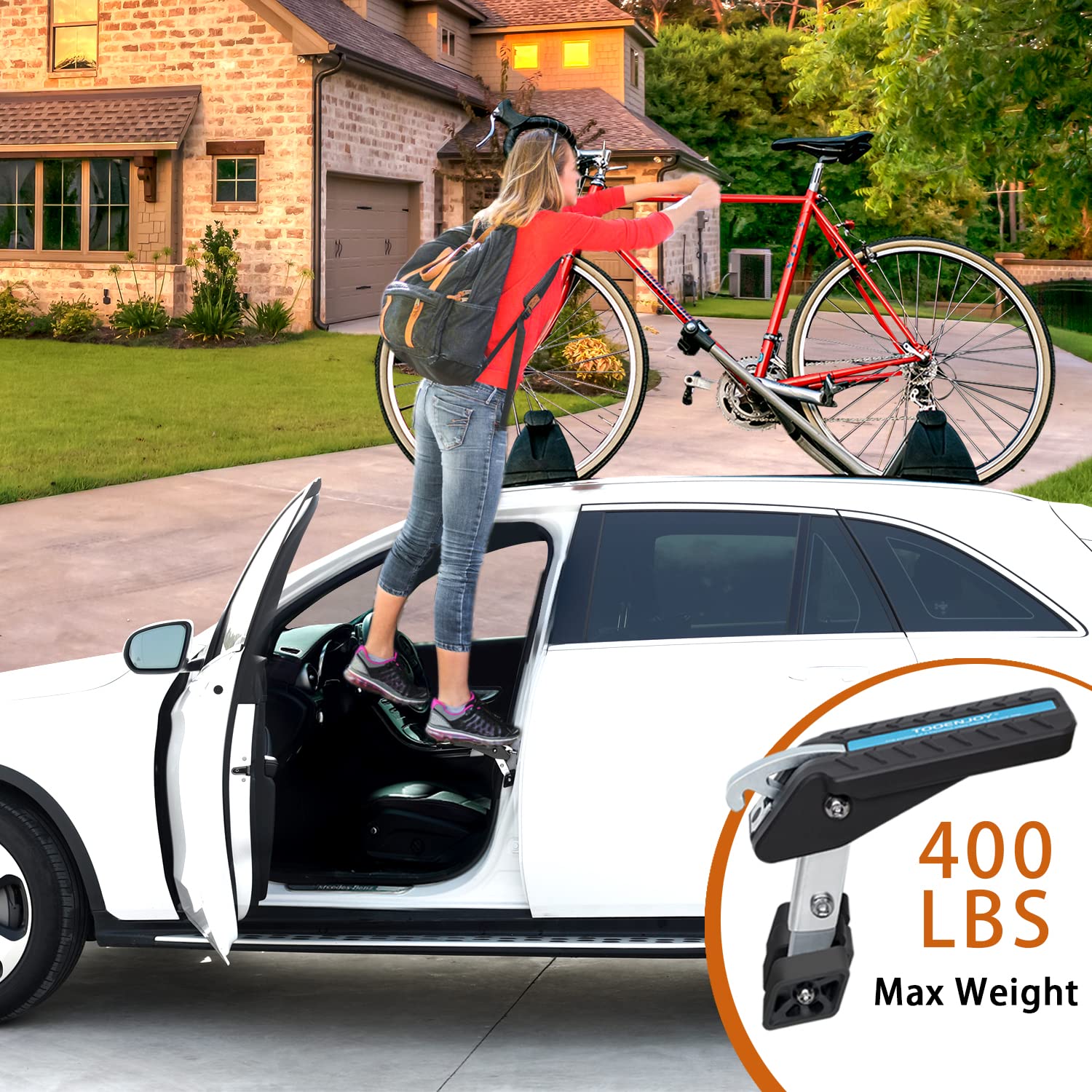 TOOENJOY Adjustable 5 Gear Car Door Latch Step, Heavy Duty Steel, Medium, Dark Grey, 400LBS Max Load, Foldable Pedal Ladder for Roof Rack Access