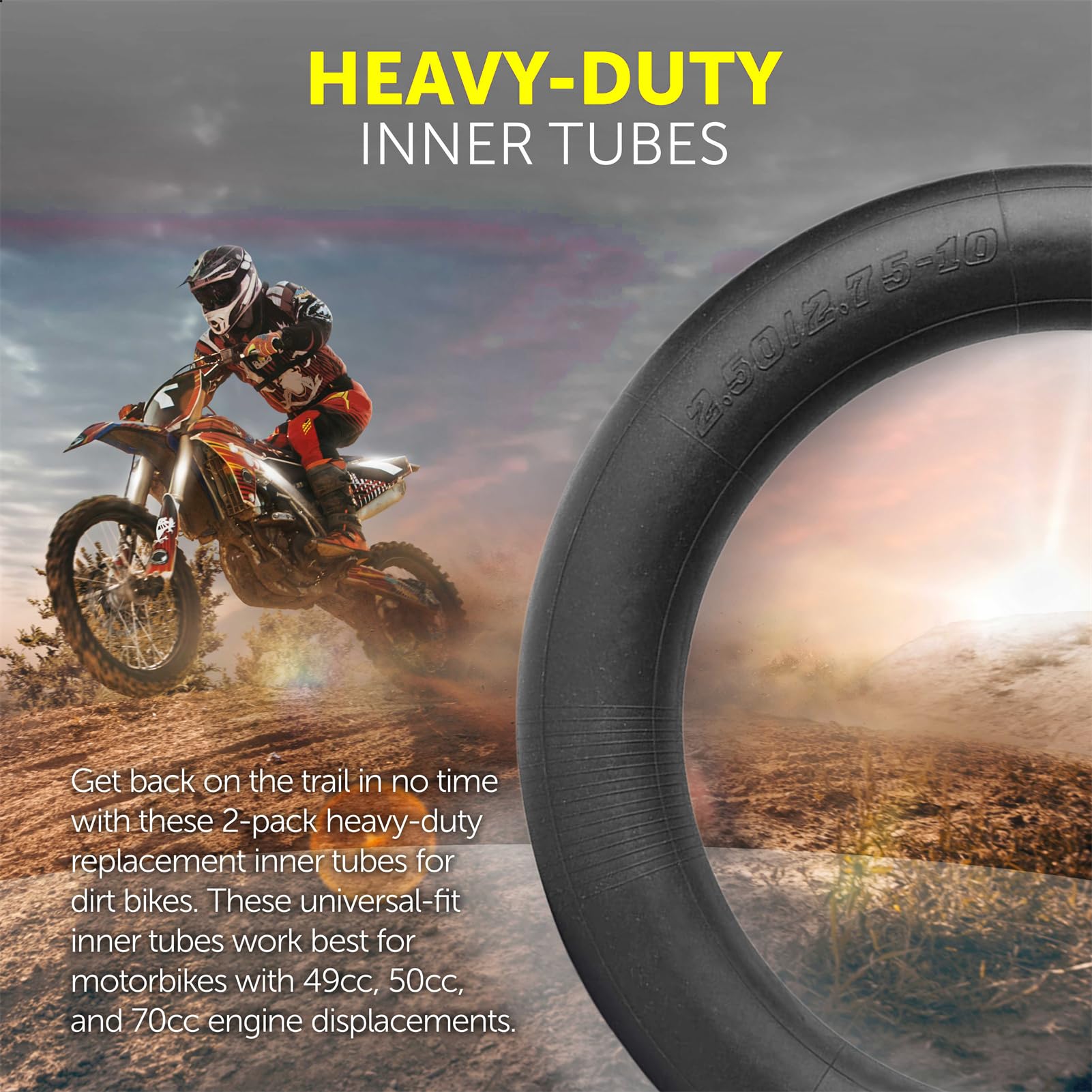 AR-PRO (2-Pack) 2.50/2.75-10 Dirt Bike Replacement Inner Tubes Heavy Duty|Compatible with Honda Crf50 /Xr50, Razor MX650 / MX500