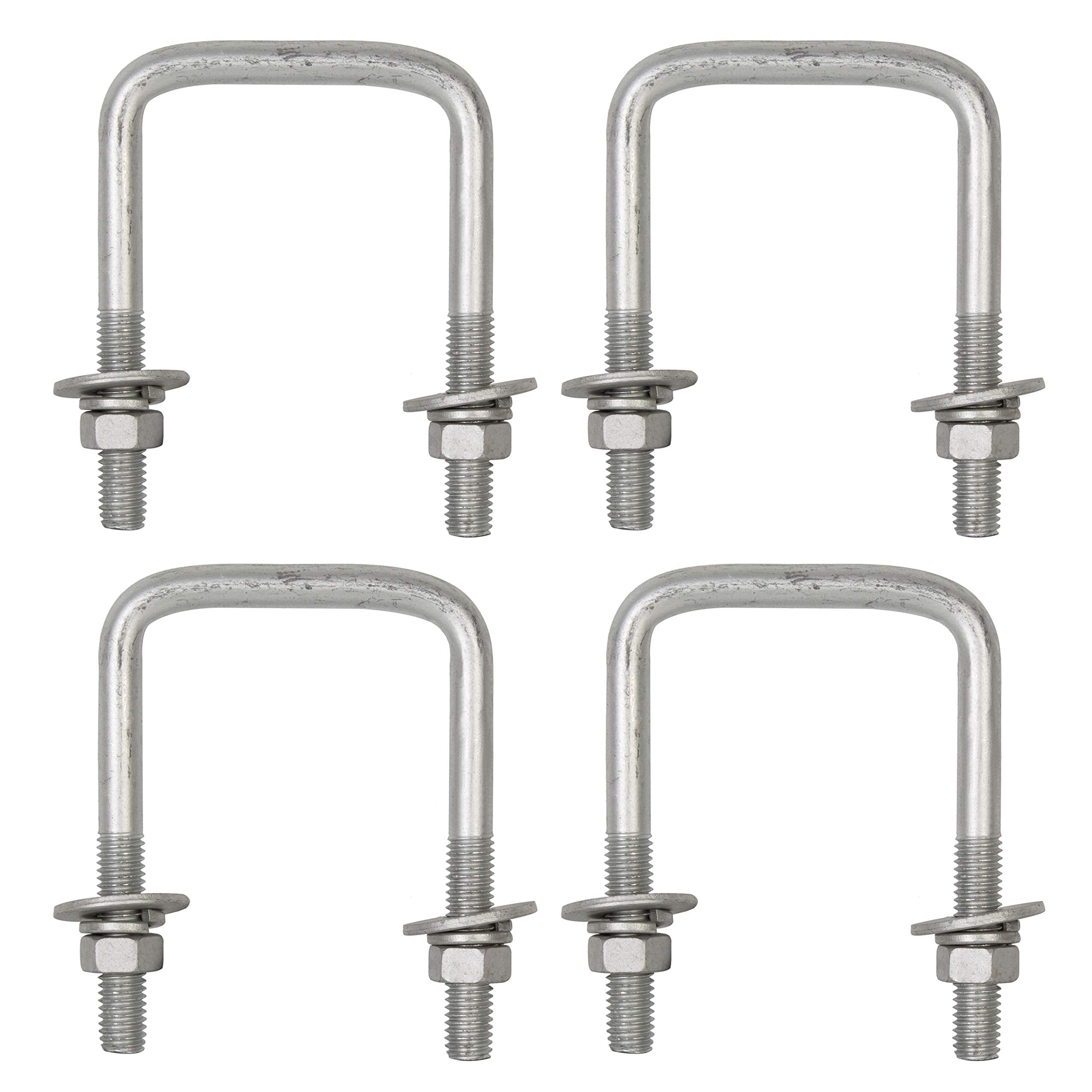 Ecotric 4Pcs Boat Trailer U-Bolt Galvanized Square 1/2'' X3 1/16'' X4 5/16'' Steel Silver
