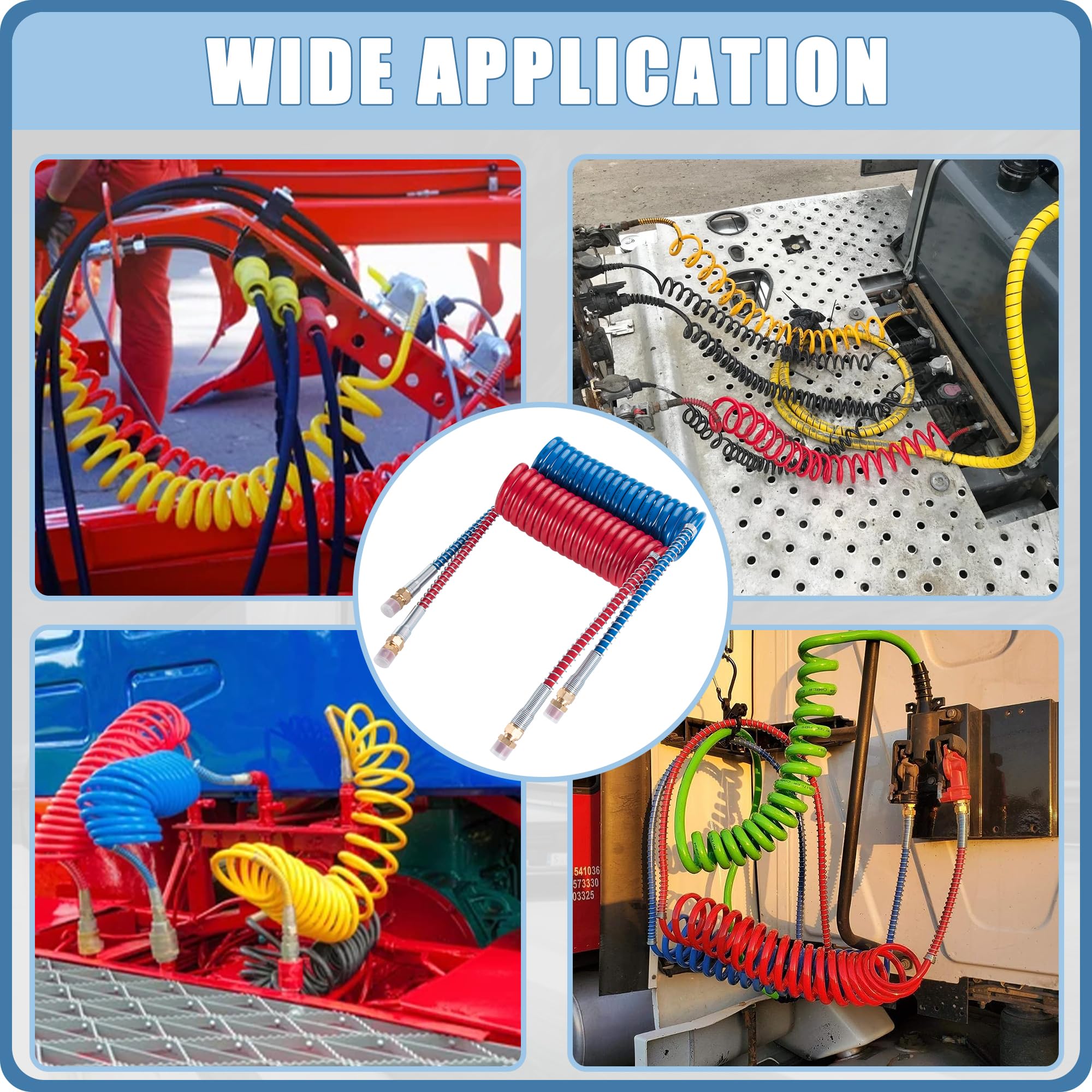 Ailbiuko Air Brake Line Hose Coil Assembly Coiled Set 15 Ft Air Lines Semi Truck Trailer Hoses,1/2'' Npt Dot Fittings With Glad