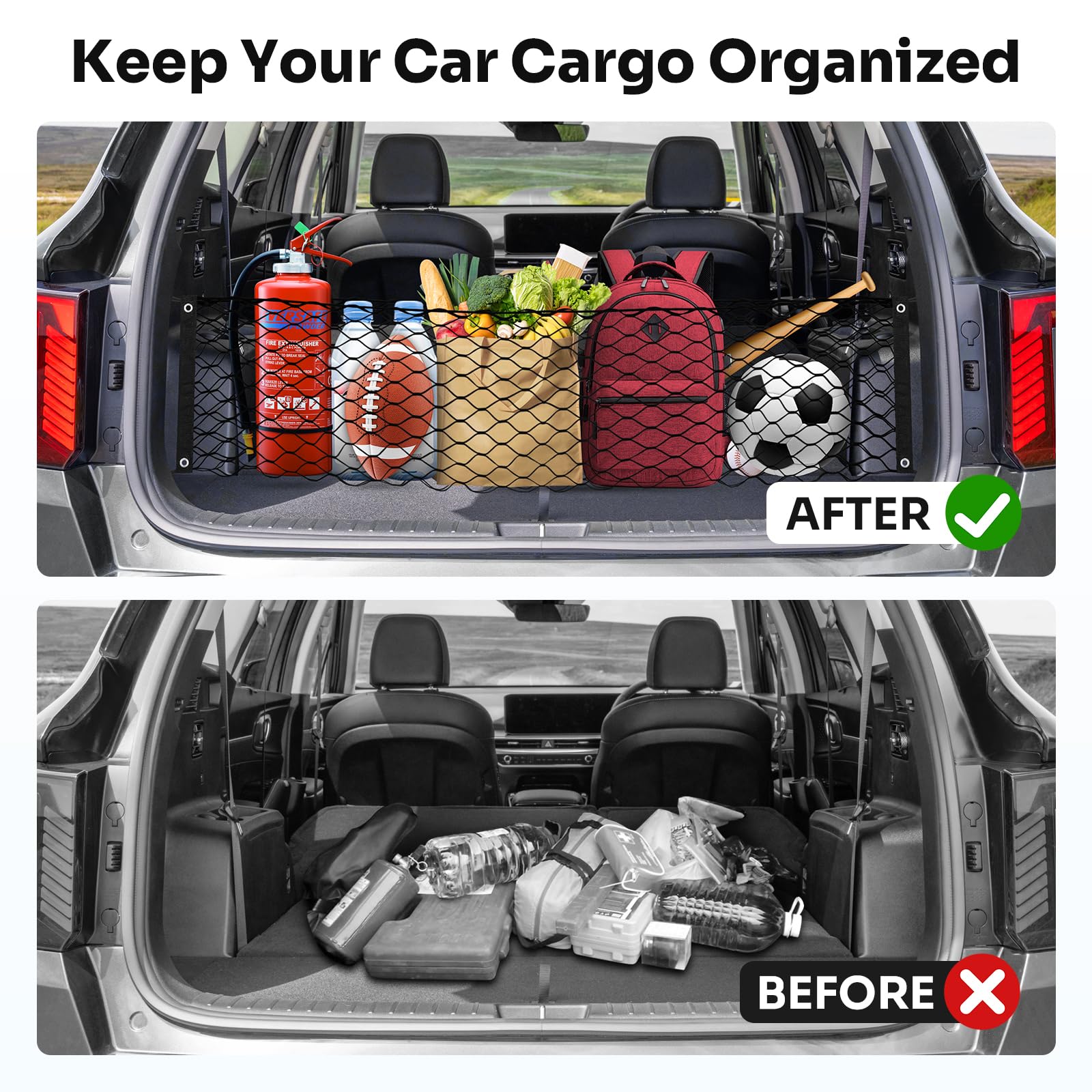 Canvcle Trunk Cargo Net for 2014-2025 Kia Sorento Accessories Envelope Style Mesh Trunk Net Organizer and Storage Stretchable Ad