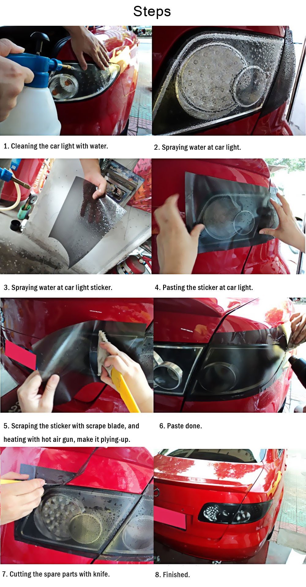 Fangfei Vinyl Smoke Film Sticker Cover for Auto Car Headlights & Taillights - 12x48 inches, Black