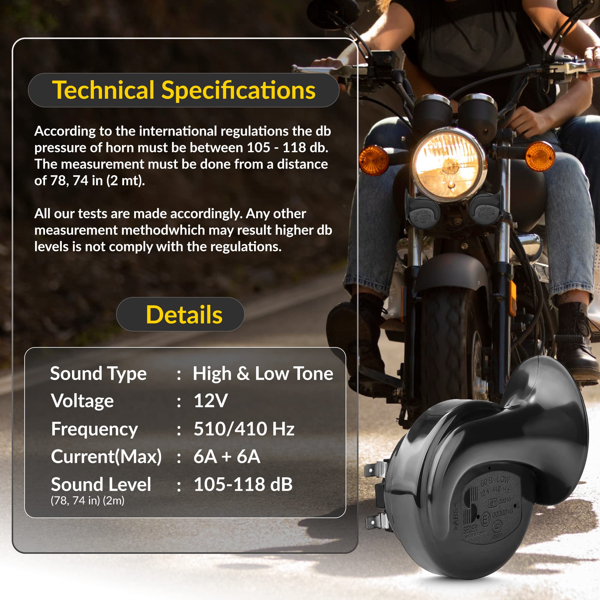 SEGER Trumpet Car Horn Set - Truck Horn - Waterproof - High/Low Tone, 12 Volt, Universal Fit - Original 60B Series - European Ma