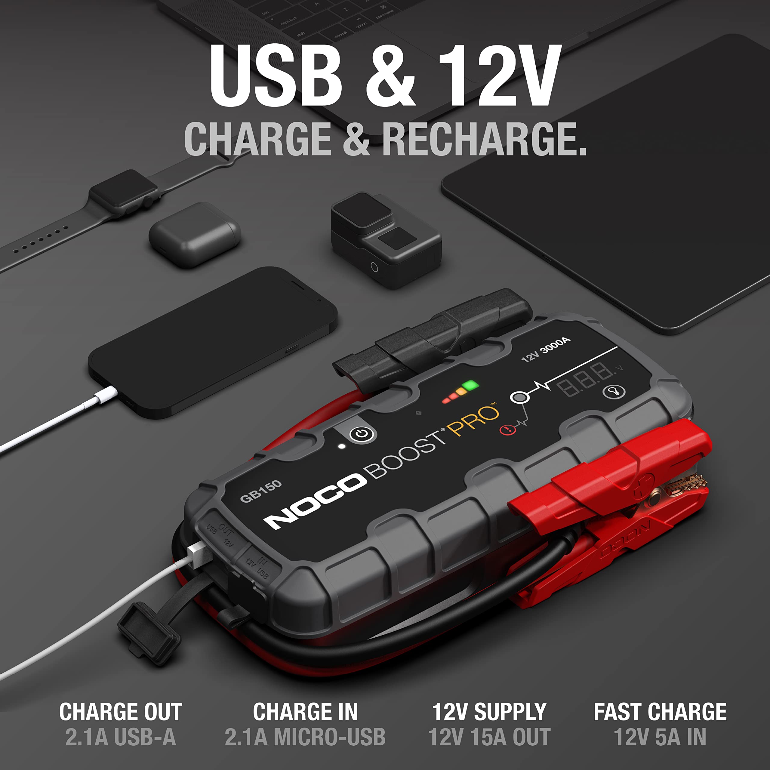 NOCO Boost Pro GB150 3000A UltraSafe Car Battery Jump Starter, 12V Battery Pack, Battery Booster, Jump Box, Portable Charger and