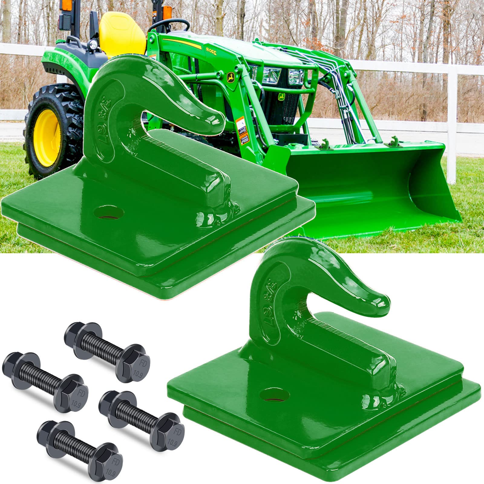 Autobots Tractor Bucket Hooks 3/8' (2 Pack),Max 15,000 Lbs, Bolt On Hooks For Tractor Bucket,Heavy Duty Grab Hook Tow Hook,Indispensable Tractor Bucket Accessories For Rv,Utv,Truck,Dark Green