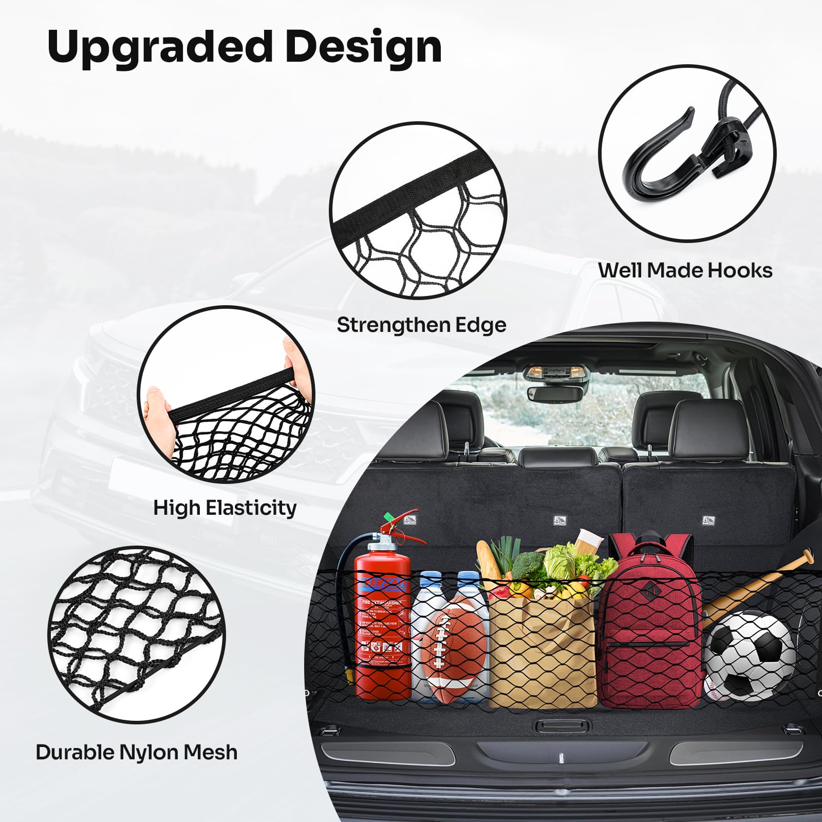 Canvcle Trunk Cargo Net for 2011-2021 Jeep Grand Cherokee Accessories Envelope Style Mesh Trunk Net Organizer and Storage Stretc