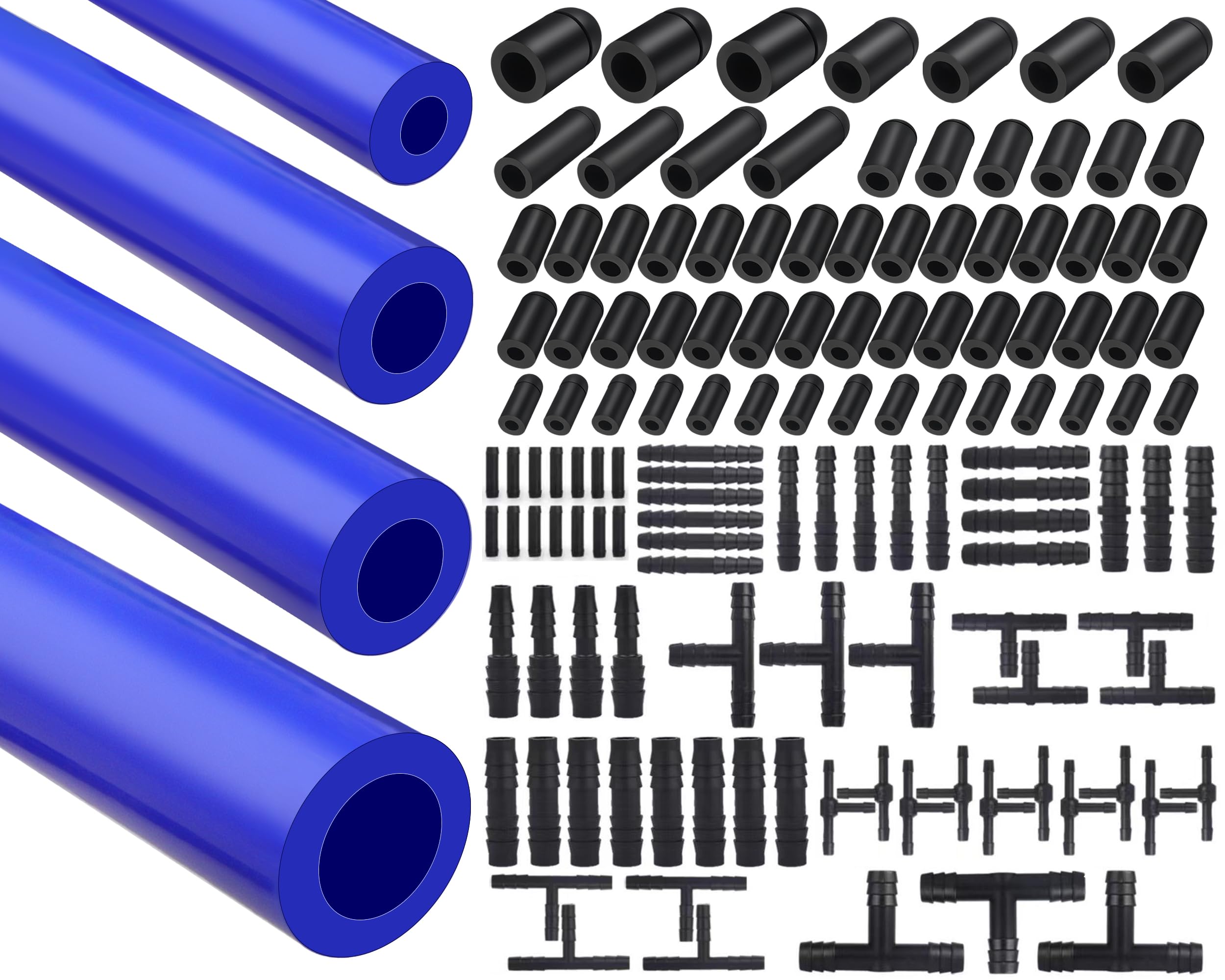 5/32 1/4 5/16 1/2 Automotive Silicone Vacuum Tubing Hose line Kit 5FT with 115PCS Nylon Vacuum Connectors, 63PCS Rubber Vacuum C