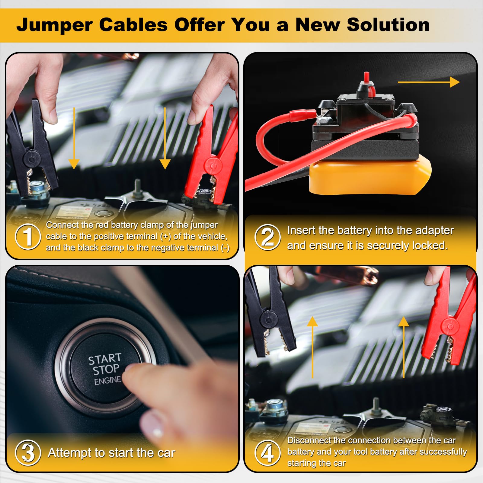 Tofcbye Jumper Cables for De.Walt 20V Batteries, Surge Protection, Overcurrent Protector, Safe Car Battery Jump Starter