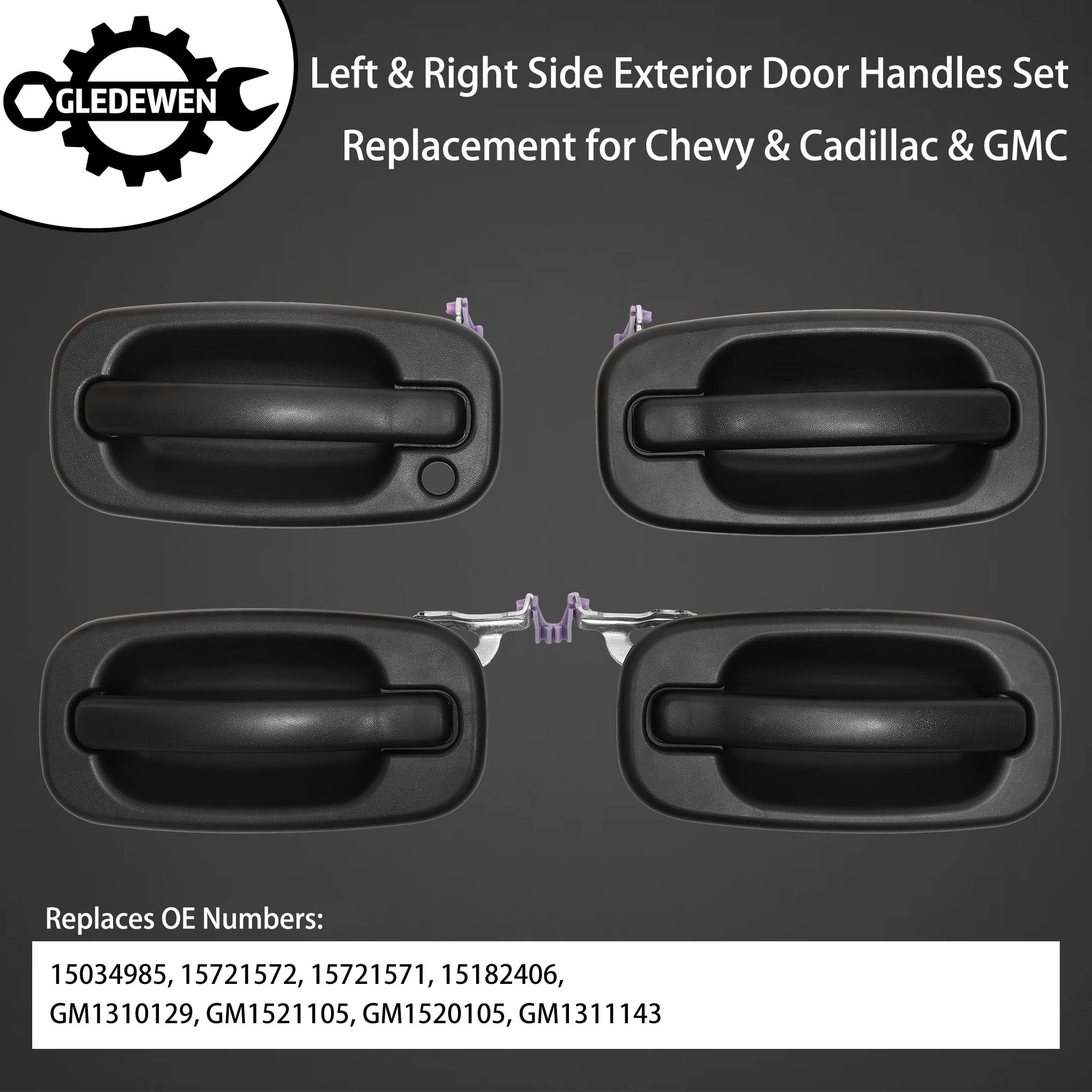 Exterior Door Handles Set, Compatible With 1999-2007 Chevy Silverado Suburban Tahoe Avalanche, Gmc Sierra Yukon, Cadillac Escalade, Front Rear Left Driver & Right Passenger,15034985 15721572 Gm1520105