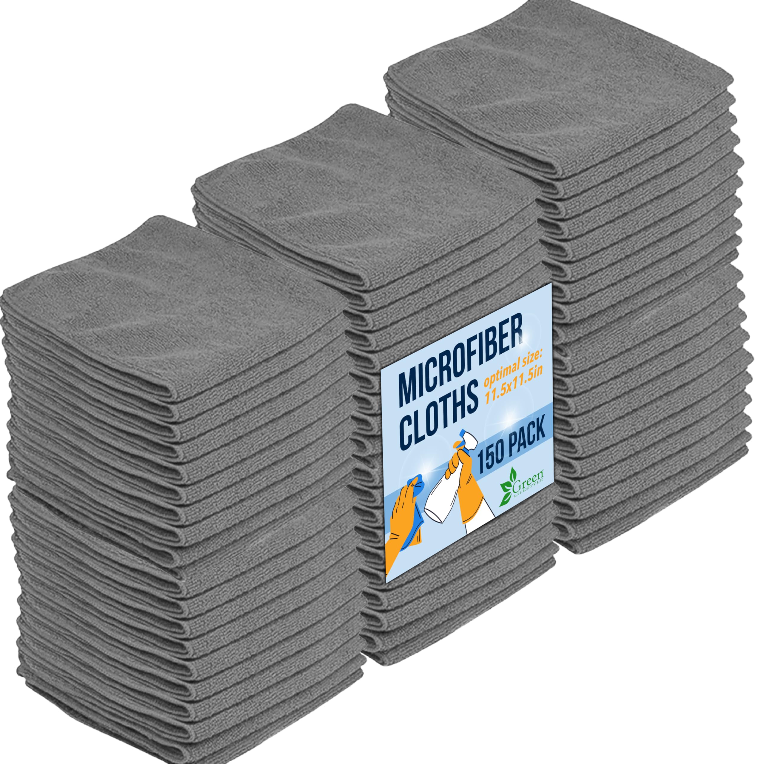 Green Lifestyle Chamois Cloth, Microfiber Cleaning Cloth 150 Pack, Borderless Towels Cleaning, Car Microfiber Towel, Drying Car